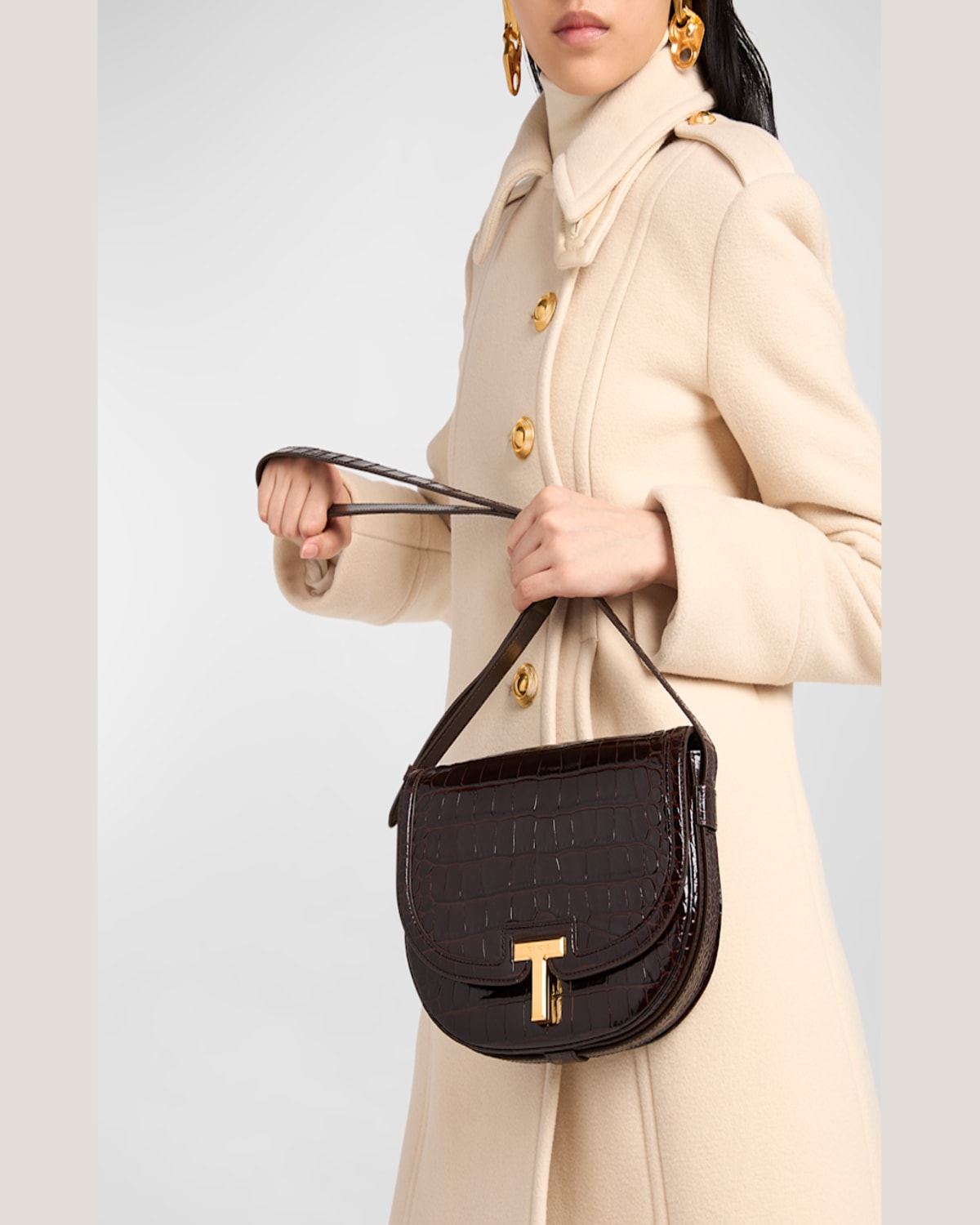 Tom Ford Wallis Stamped Crocodile Leather Crossbody Bag In Espresso