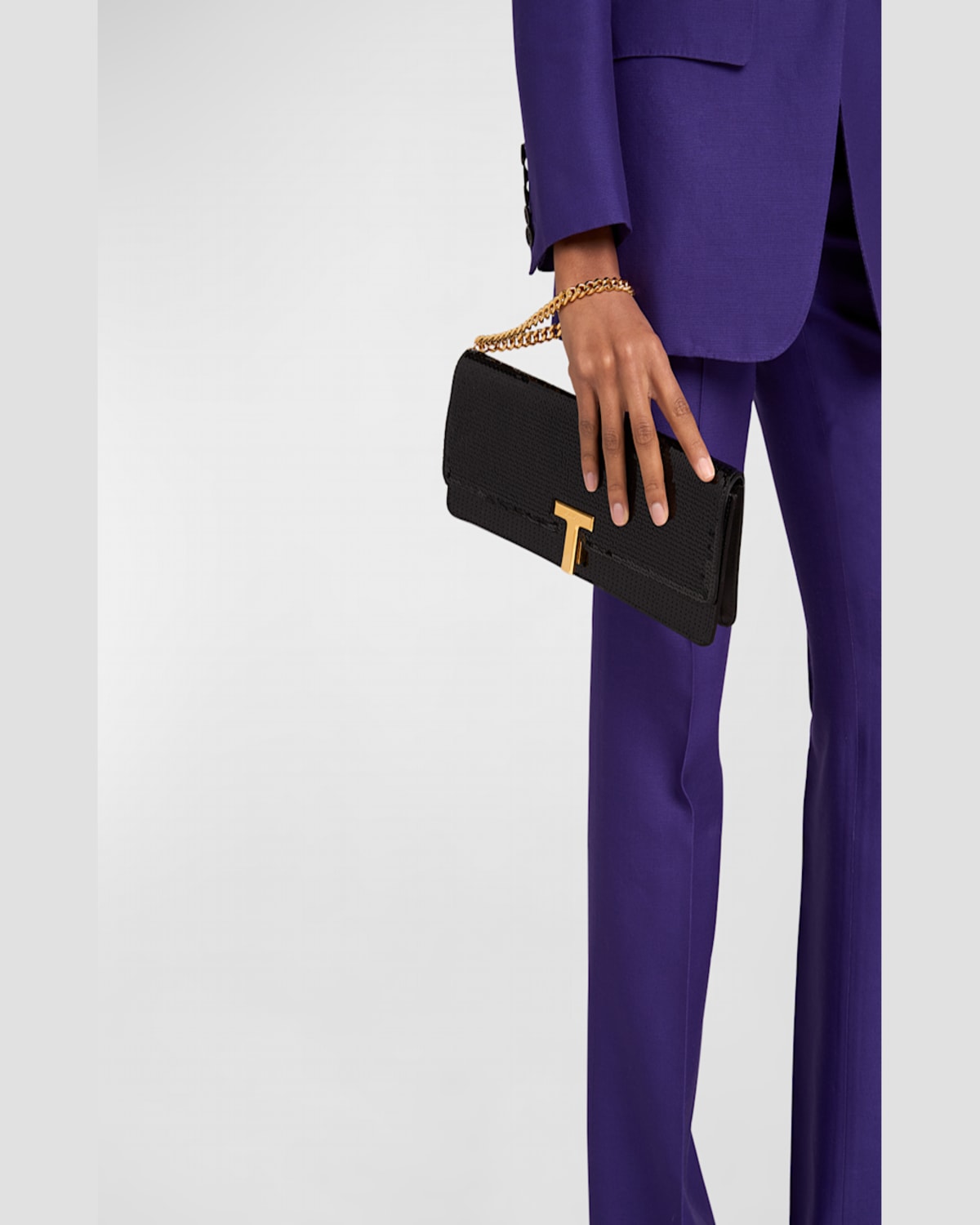 Tom Ford Wallis Sequined Squared Clutch Bag In Black
