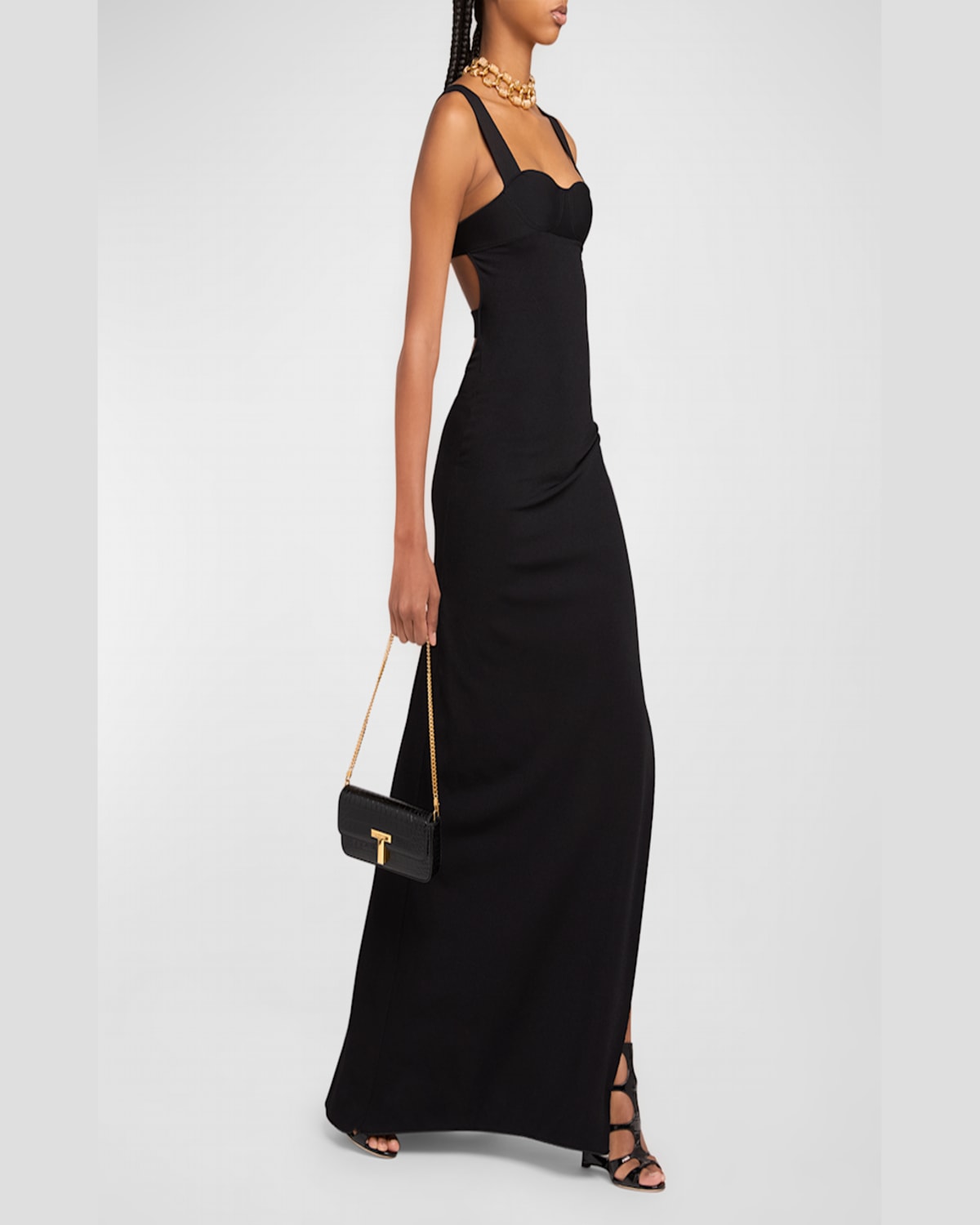 Tom Ford Wallis Stamped Crocodile Leather Mini Chain Shoulder Bag In Black
