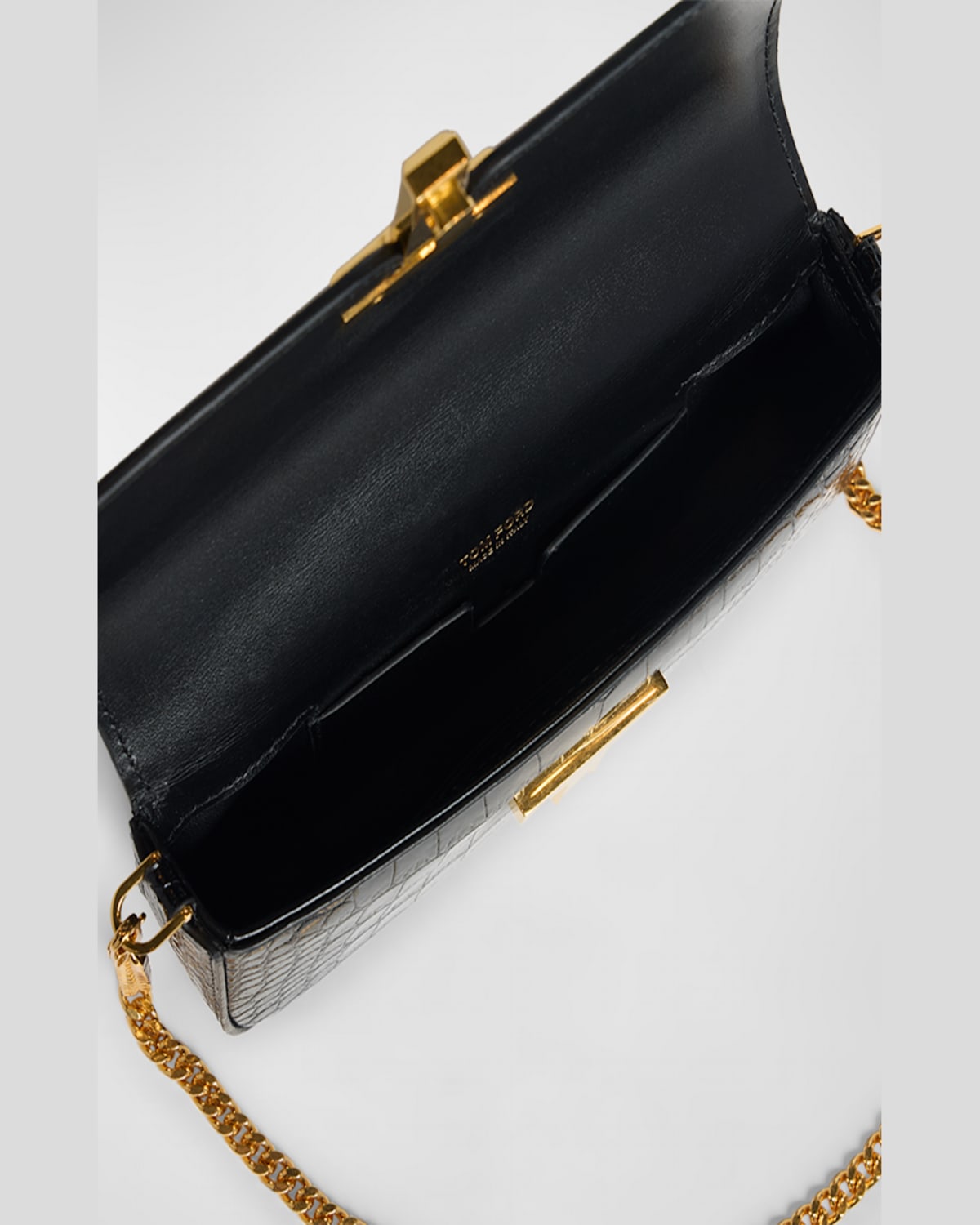 Tom Ford Wallis Stamped Crocodile Leather Mini Chain Shoulder Bag In Black