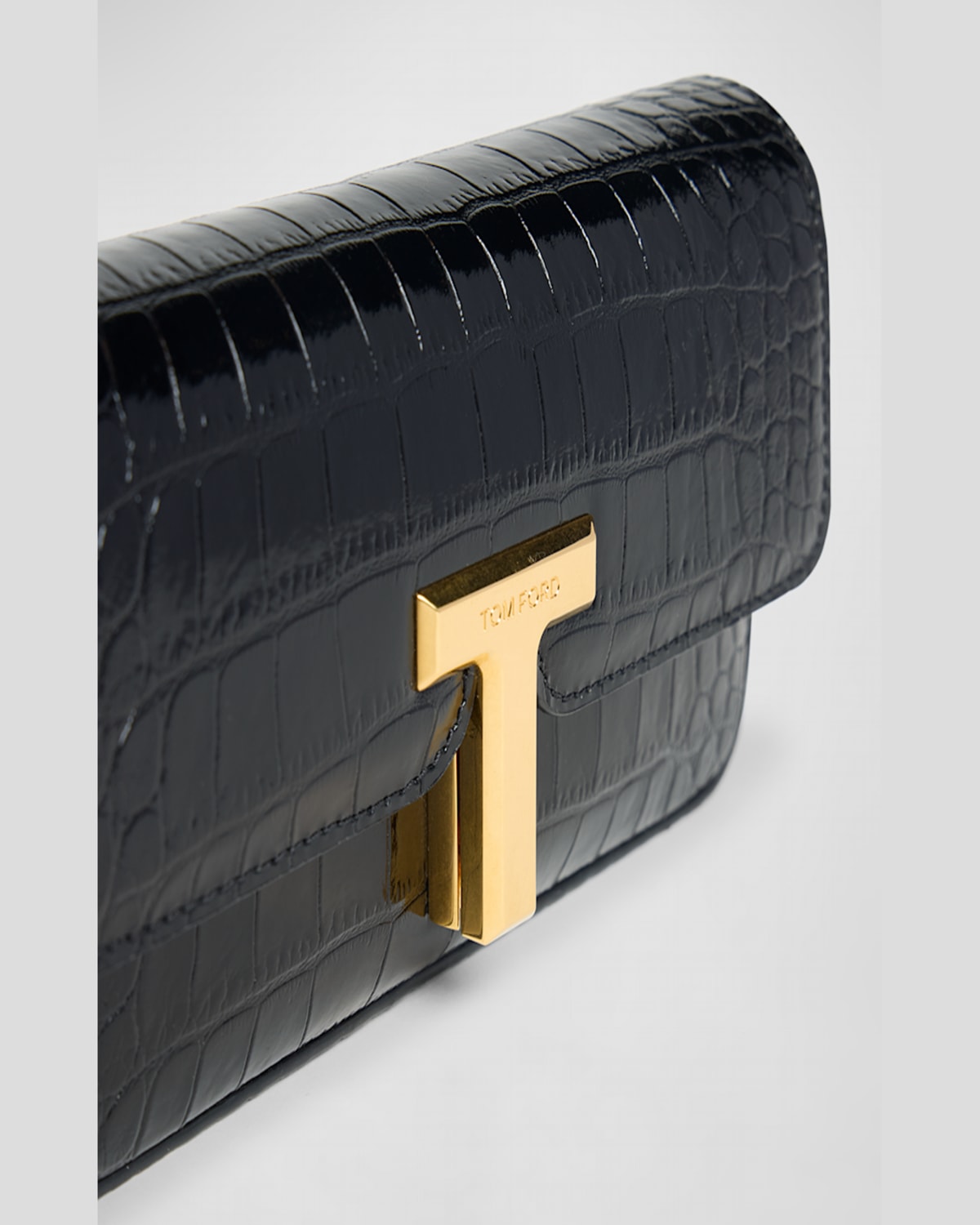 Tom Ford Wallis Stamped Crocodile Leather Mini Chain Shoulder Bag In Black