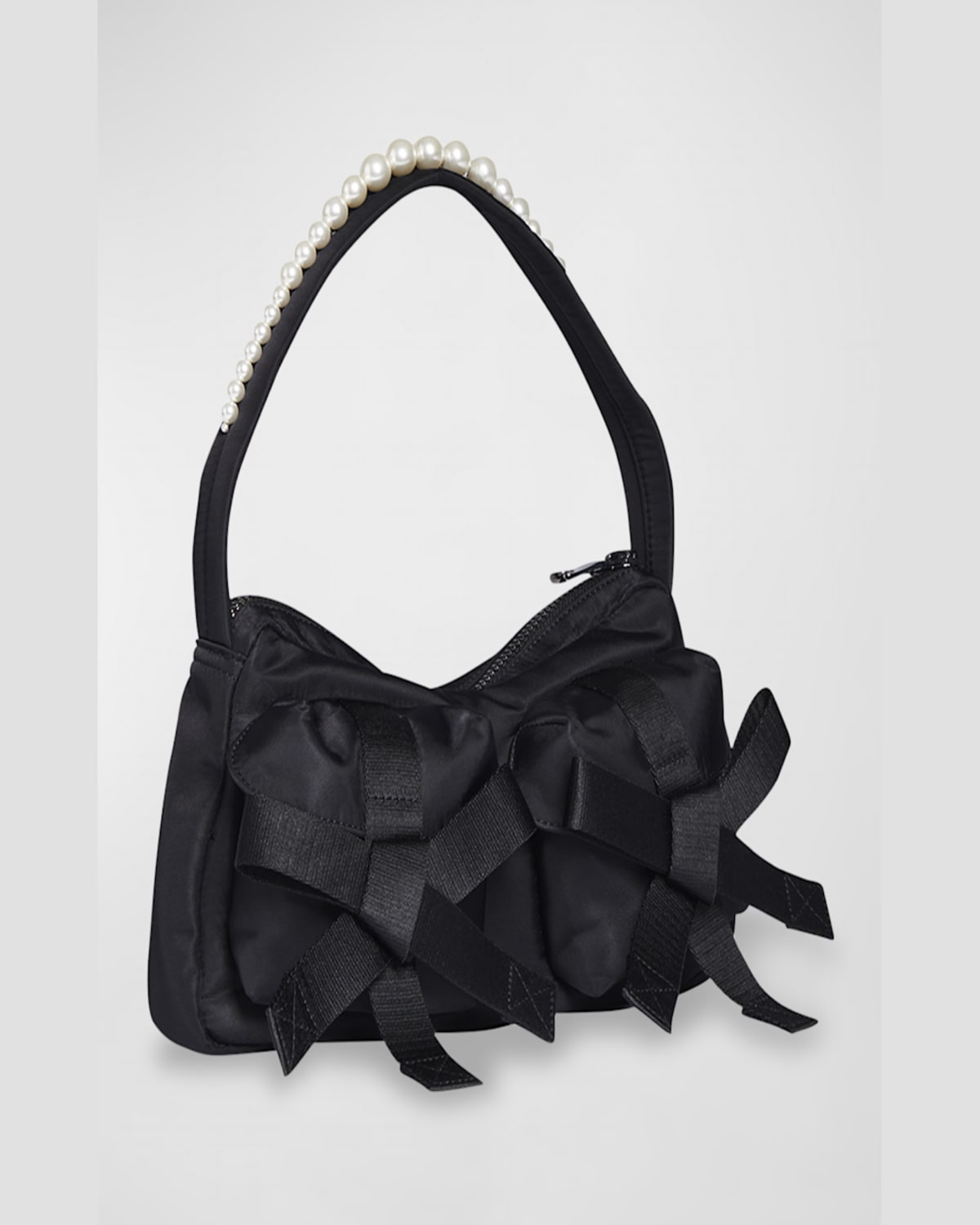 Simone Rocha Utility Bow Pearly Pochette Shoulder Bag In Blackpearl