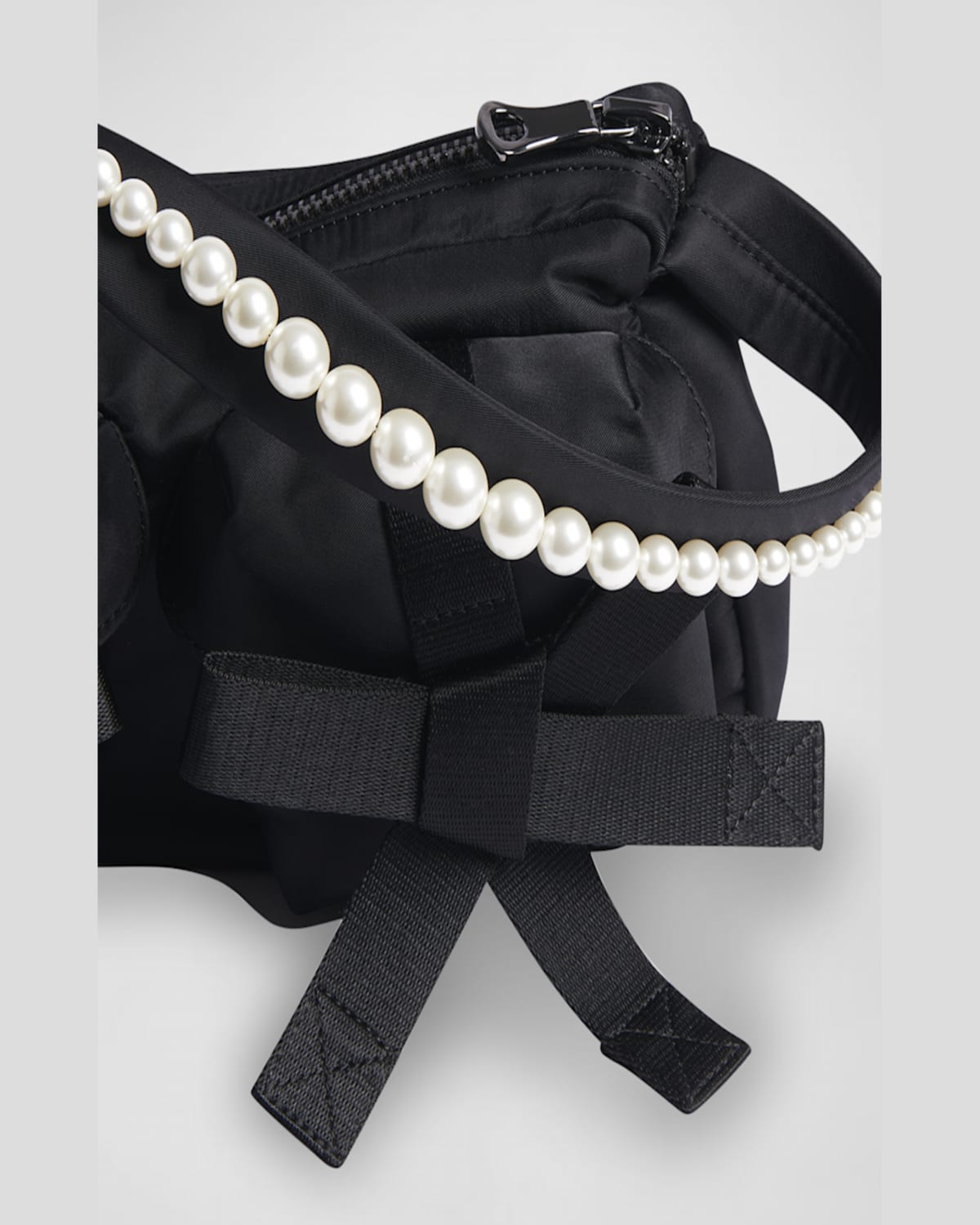 Simone Rocha Utility Bow Pearly Pochette Shoulder Bag In Blackpearl
