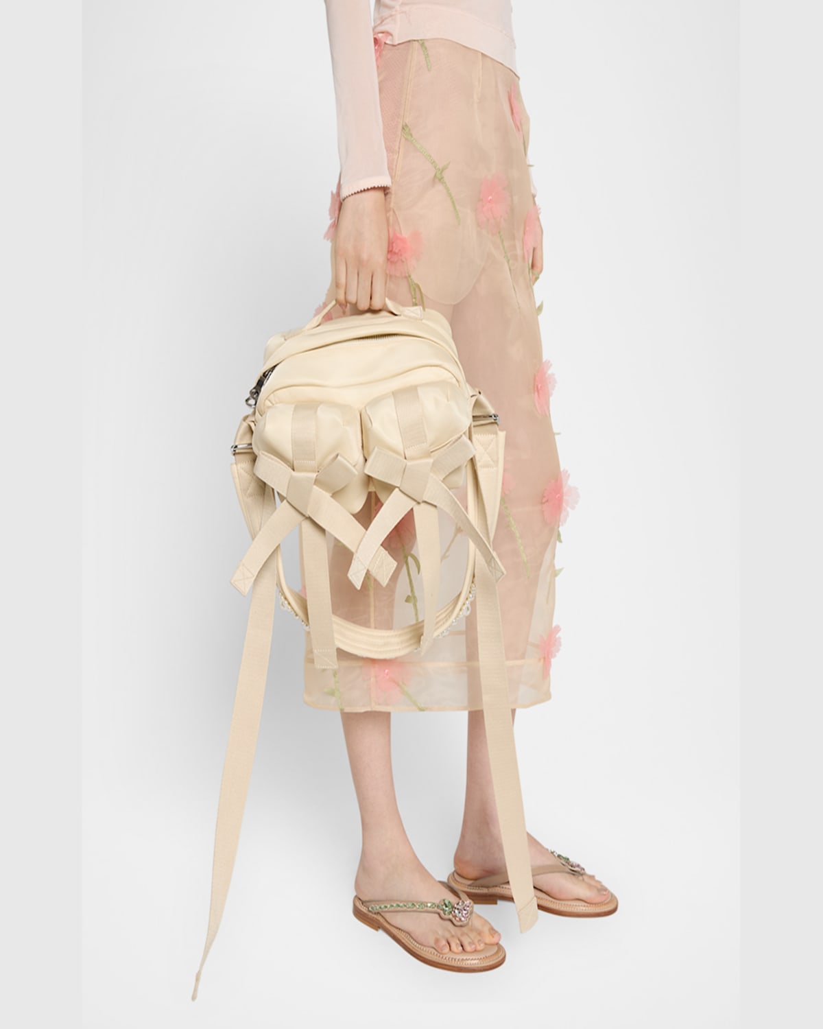 Simone Rocha Utility Bow Pearly Pochette Shoulder Bag In Stone Pearl