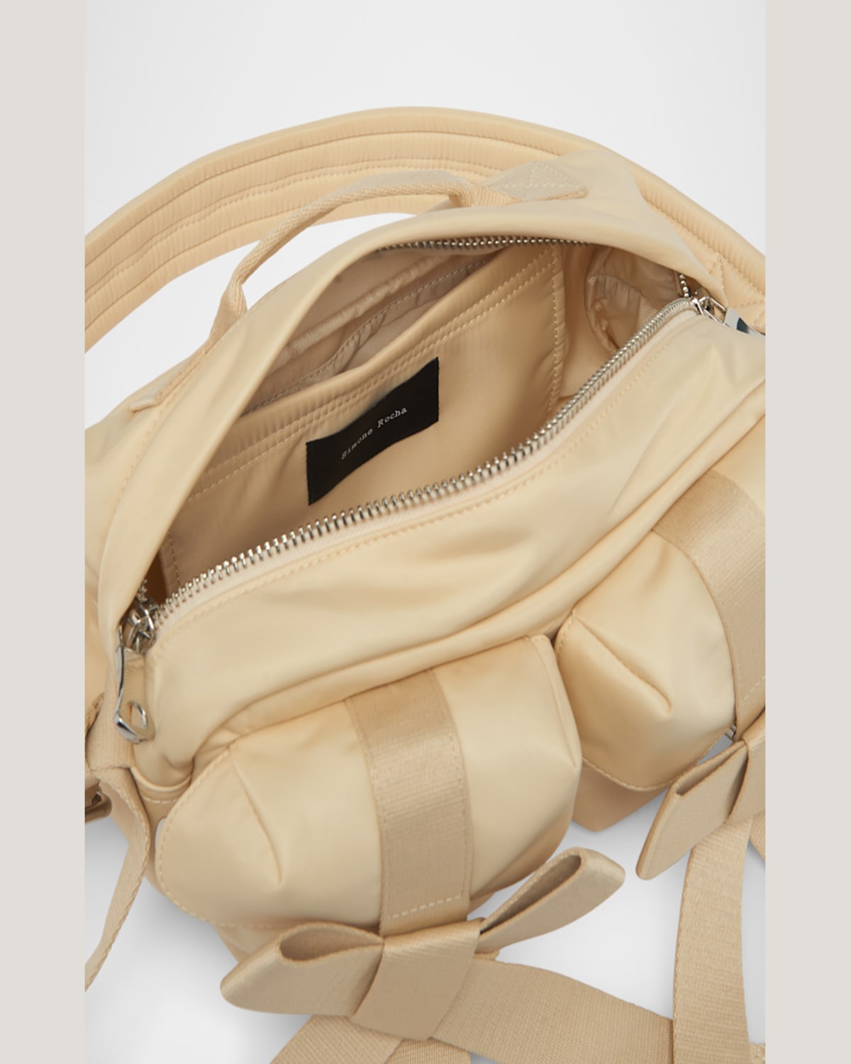 Simone Rocha Utility Bow Pearly Pochette Shoulder Bag In Stone Pearl