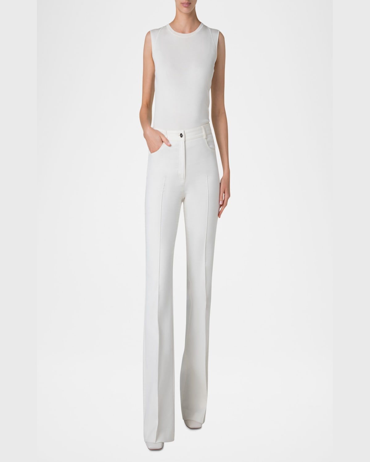 Akris Sleeveless Fitted Silk Stretch Knit Top In Seashell
