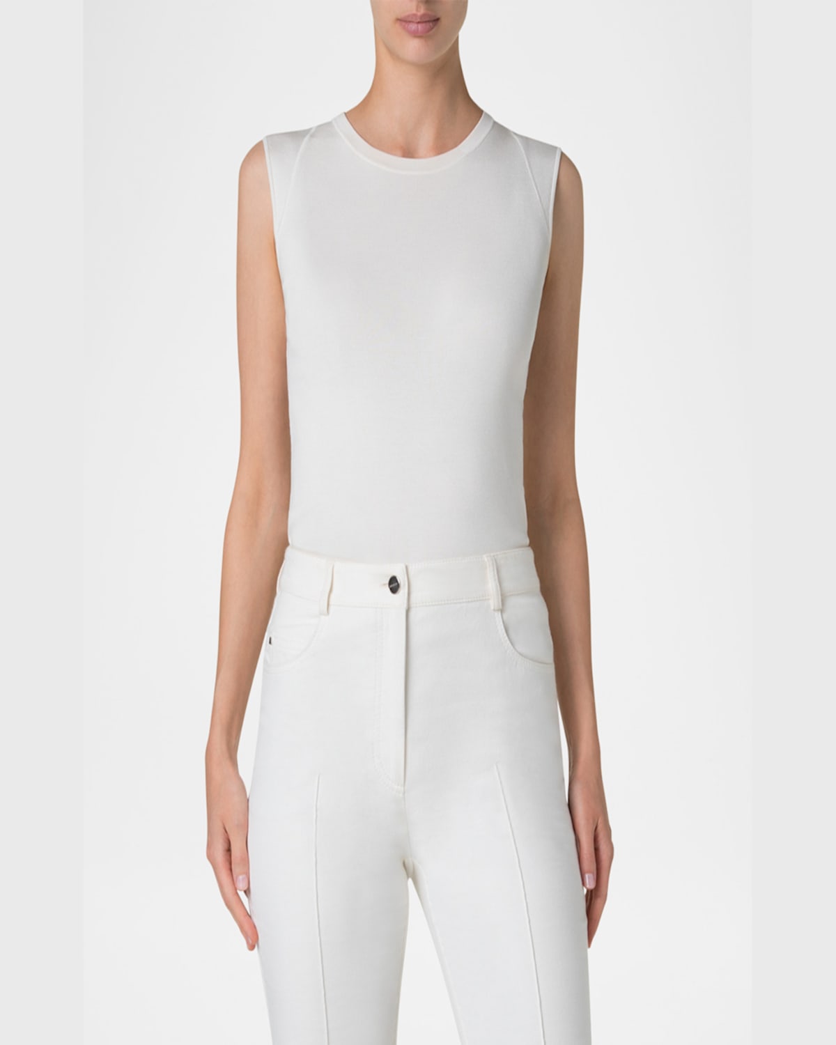 Akris Sleeveless Fitted Silk Stretch Knit Top In Seashell