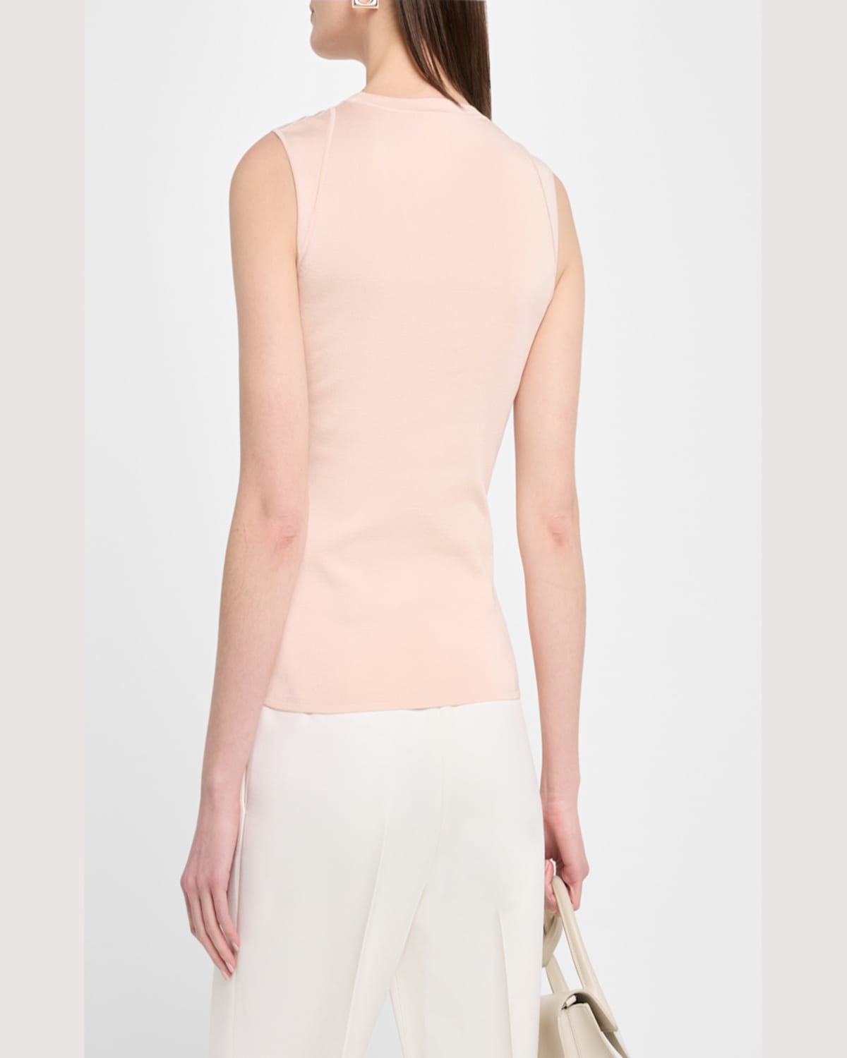 Akris Sleeveless Fitted Silk Stretch Knit Top In Seashell