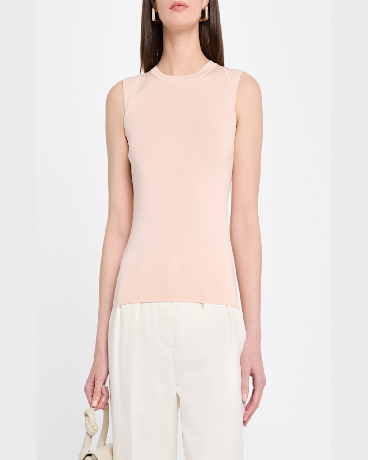 Akris Sleeveless Fitted Silk Stretch Knit Top In Seashell