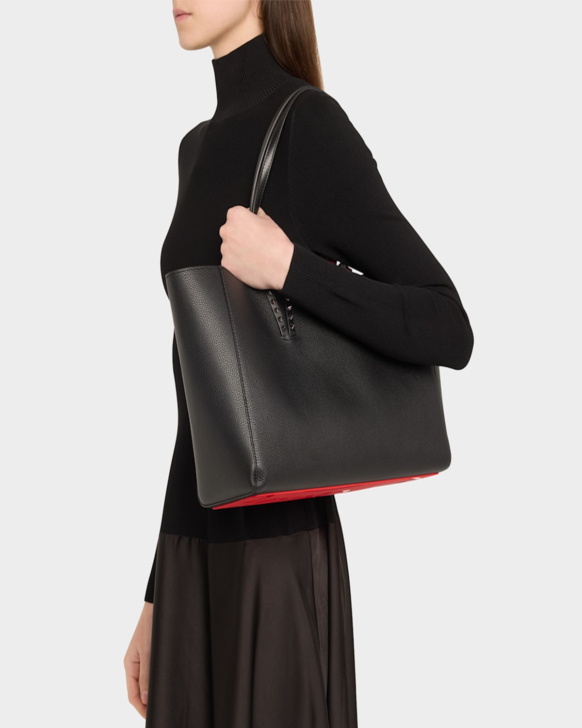 Christian Louboutin Cabata Soft Small Tote Bag In Grained Leather In Bianco
