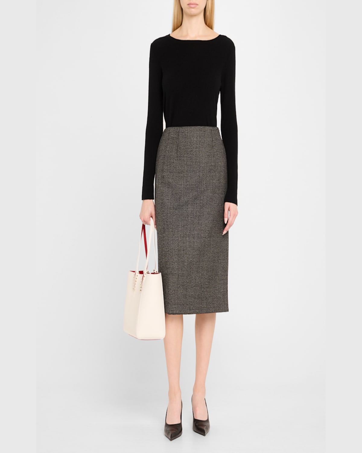 Christian Louboutin Cabata Soft Small Tote Bag In Grained Leather In Bianco