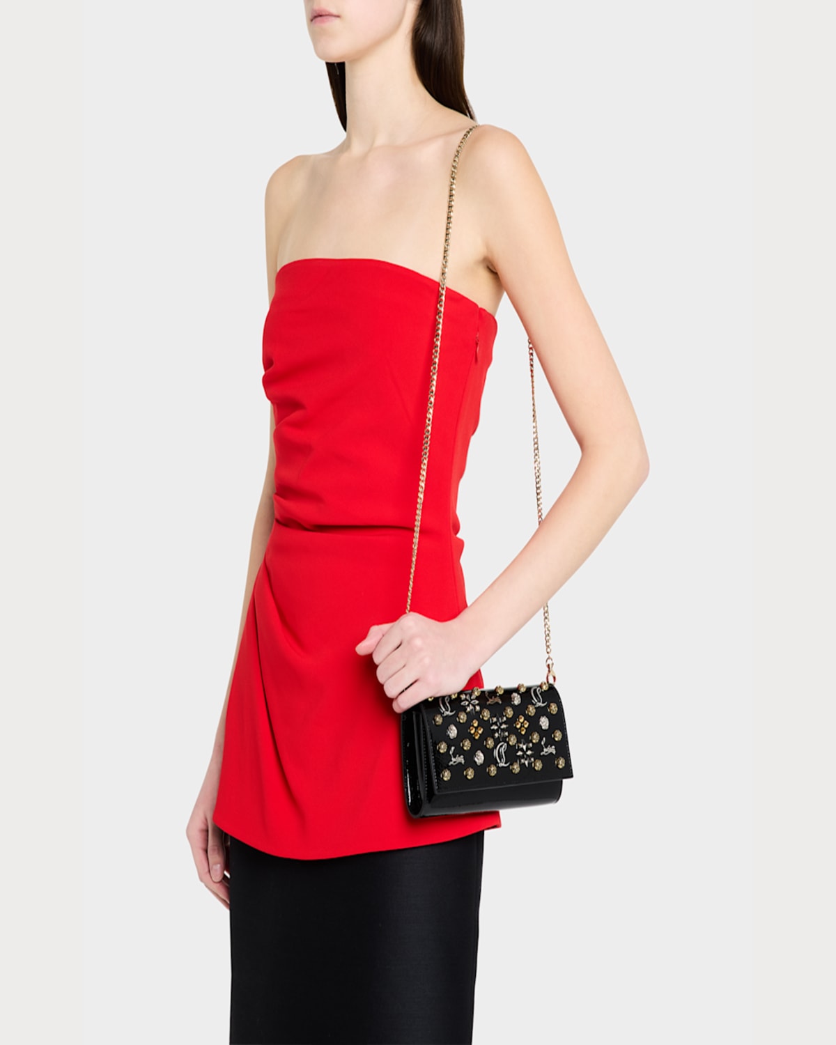 Shop Christian Louboutin Paloma Loubinthesky Patent Leather Wallet On Chain In Black/multi