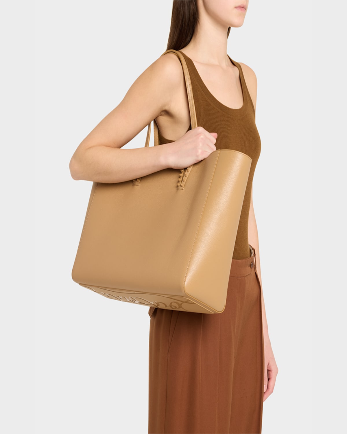 Christian Louboutin Cabata Soft Large Tote Bag In Grained Leather In Lionne