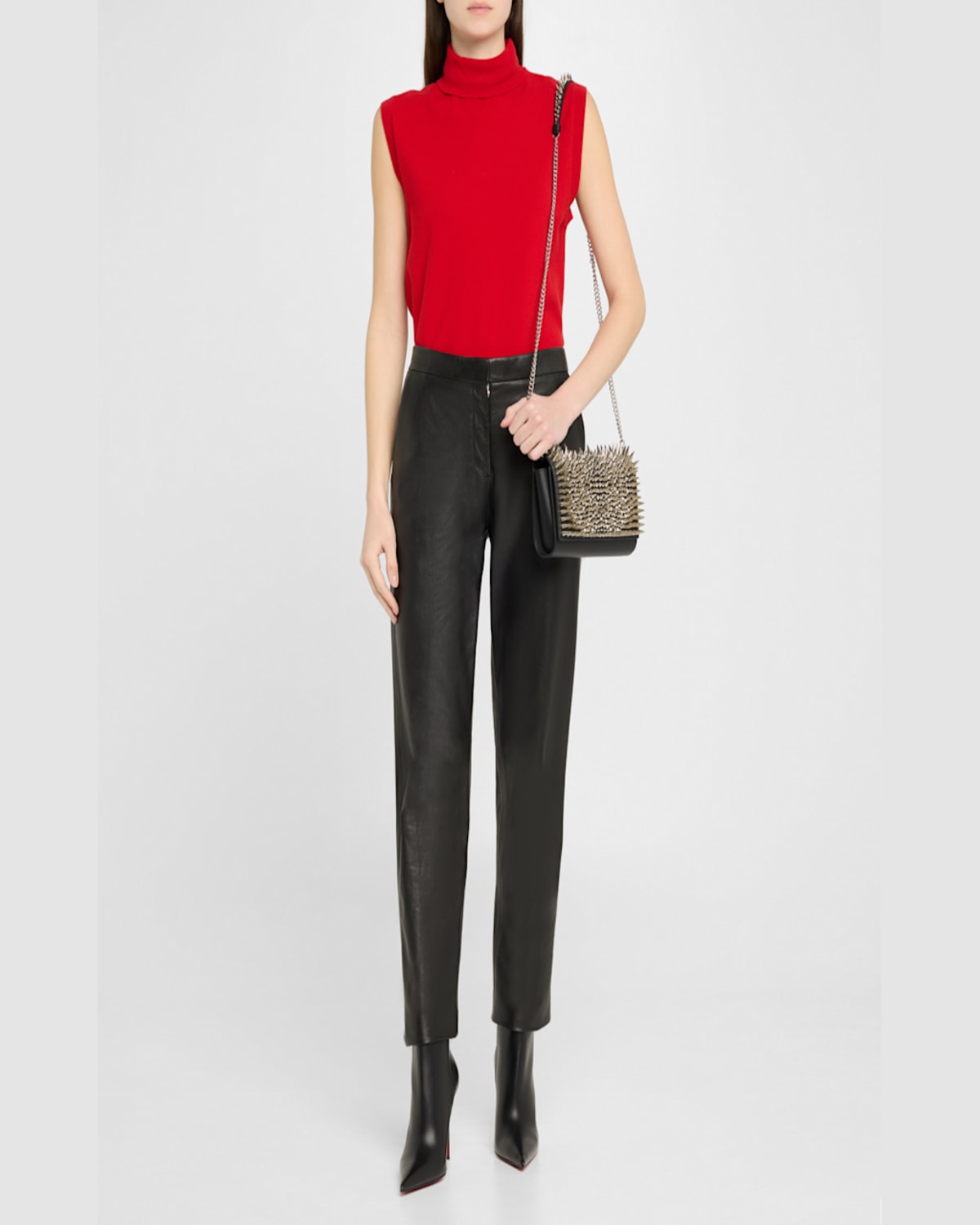 Christian Louboutin Paloma Spike Leather Clutch Bag In Black/silver