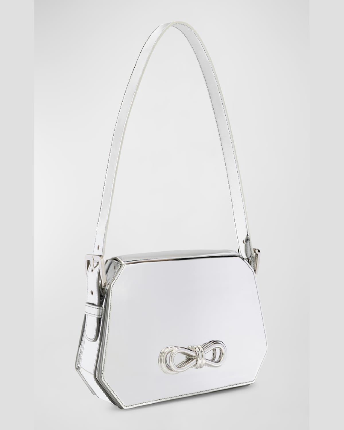 Mach&mach Bow Metallic Leather Shoulder Bag In Silver