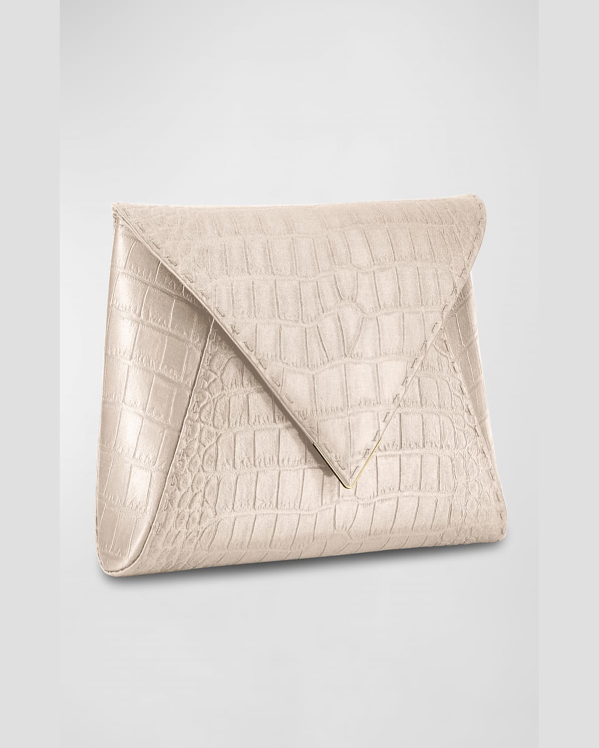 Tyler Ellis Lee Large Croc-embossed Pouchette Clutch Bag In Champagne Bubble