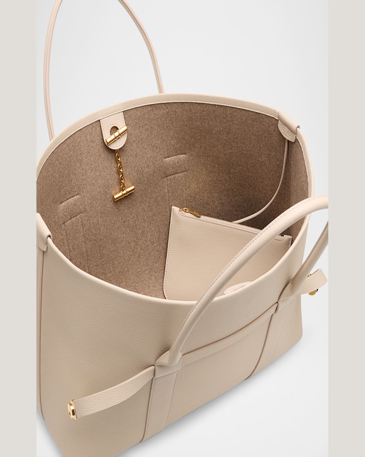 Loro Piana Ghiera Grained Leather & Cashmere Tote Back In Light Travertine Sun