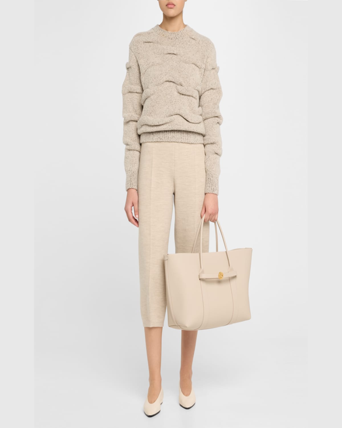 Loro Piana Ghiera Grained Leather & Cashmere Tote Back In Light Travertine Sun