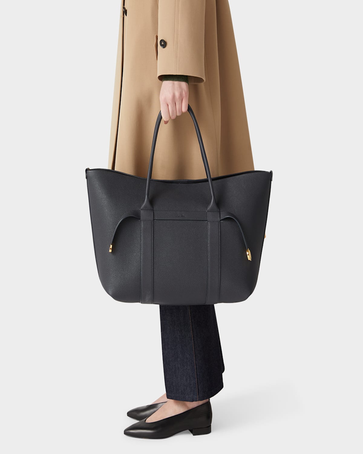 Loro Piana Ghiera Grained Leather & Cashmere Tote Back In Blue Navy Sun Gold
