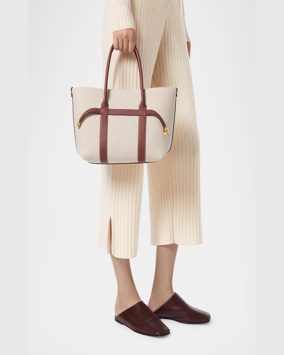 Loro Piana Ghiera Small Canvas Shopper Tote Bag In Natural Caramel