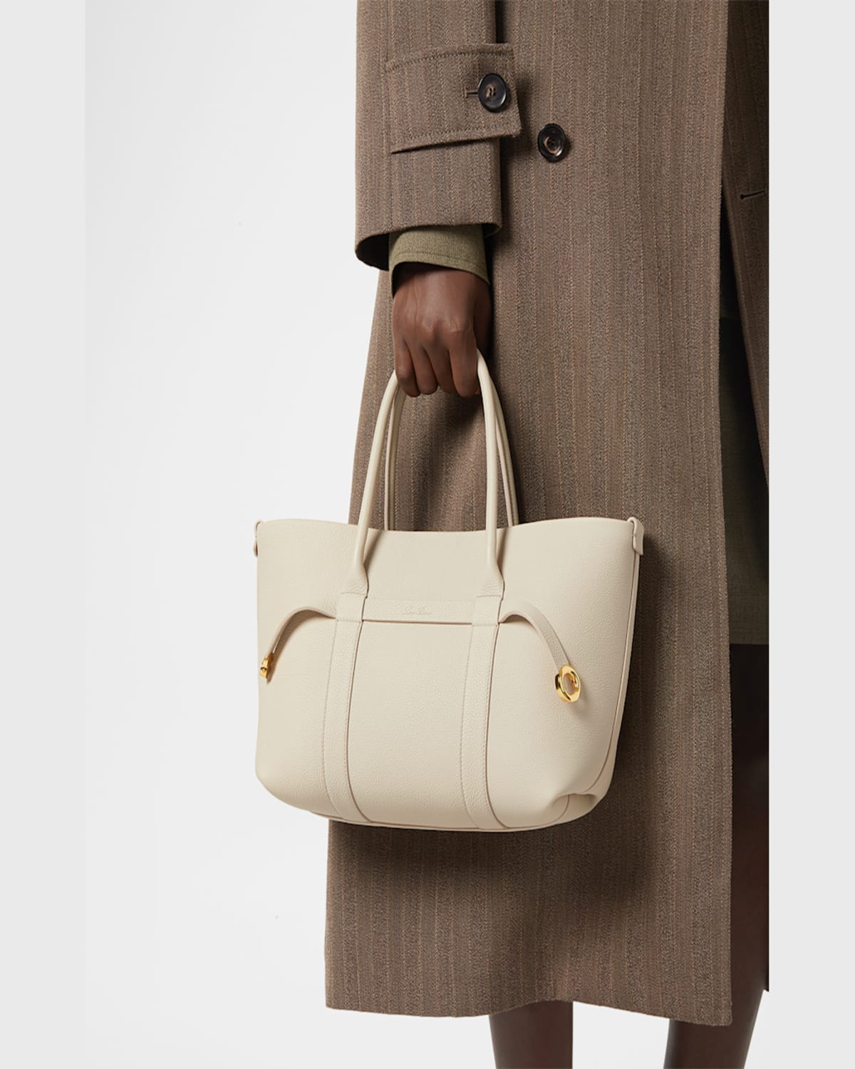 Loro Piana Ghiera Small Leather Shopper Tote Bag In Light Travertine