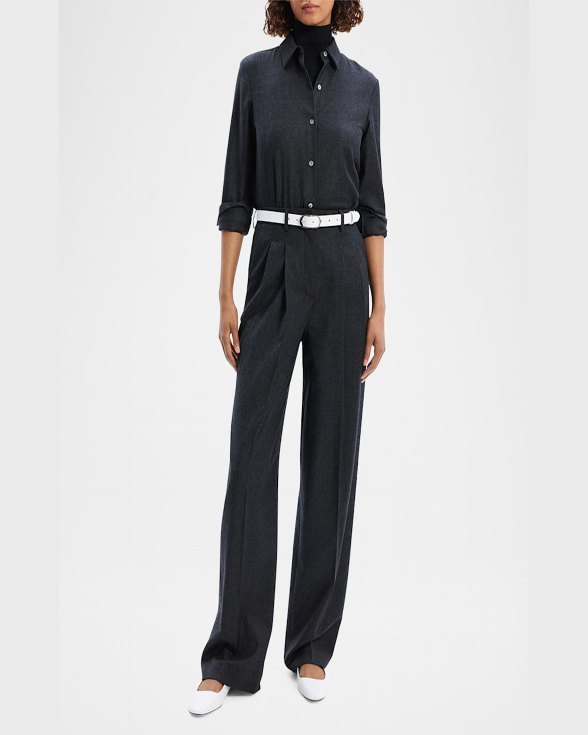 Theory Double Pleat Pant In Sleek Flannel In Hickory Melange