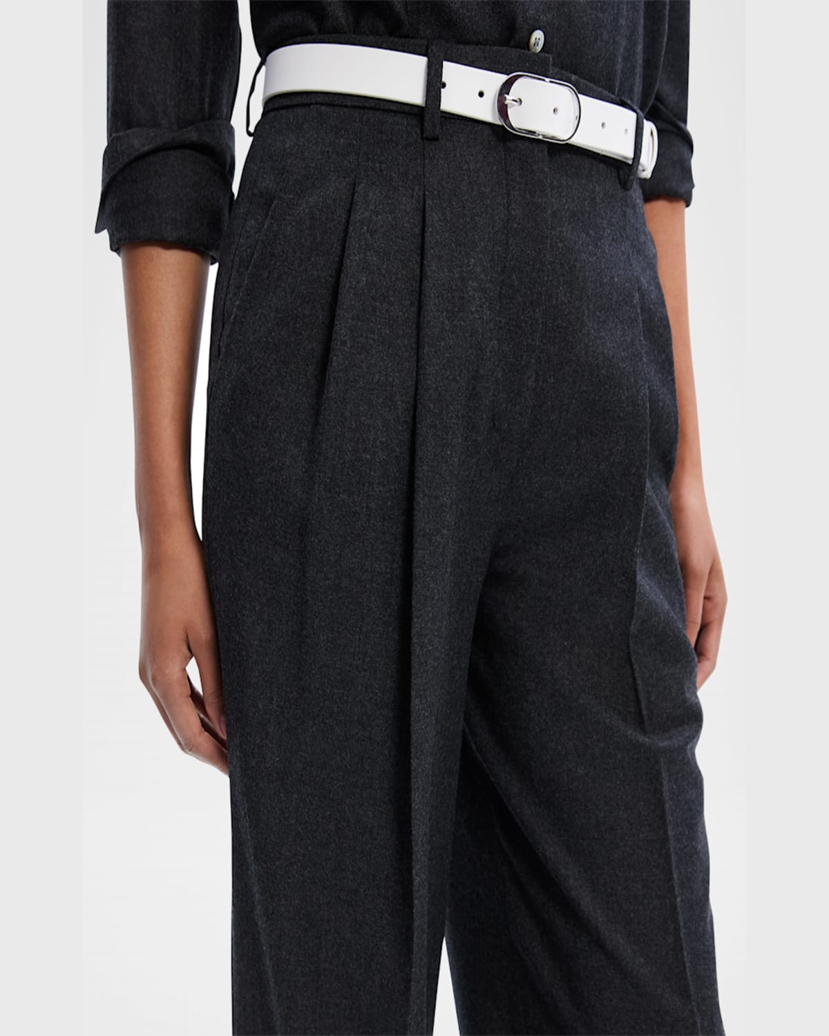Theory Double Pleat Pant In Sleek Flannel In Hickory Melange