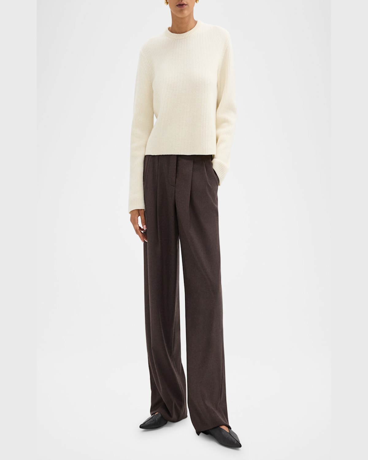 Theory Double Pleat Pant In Sleek Flannel In Hickory Melange