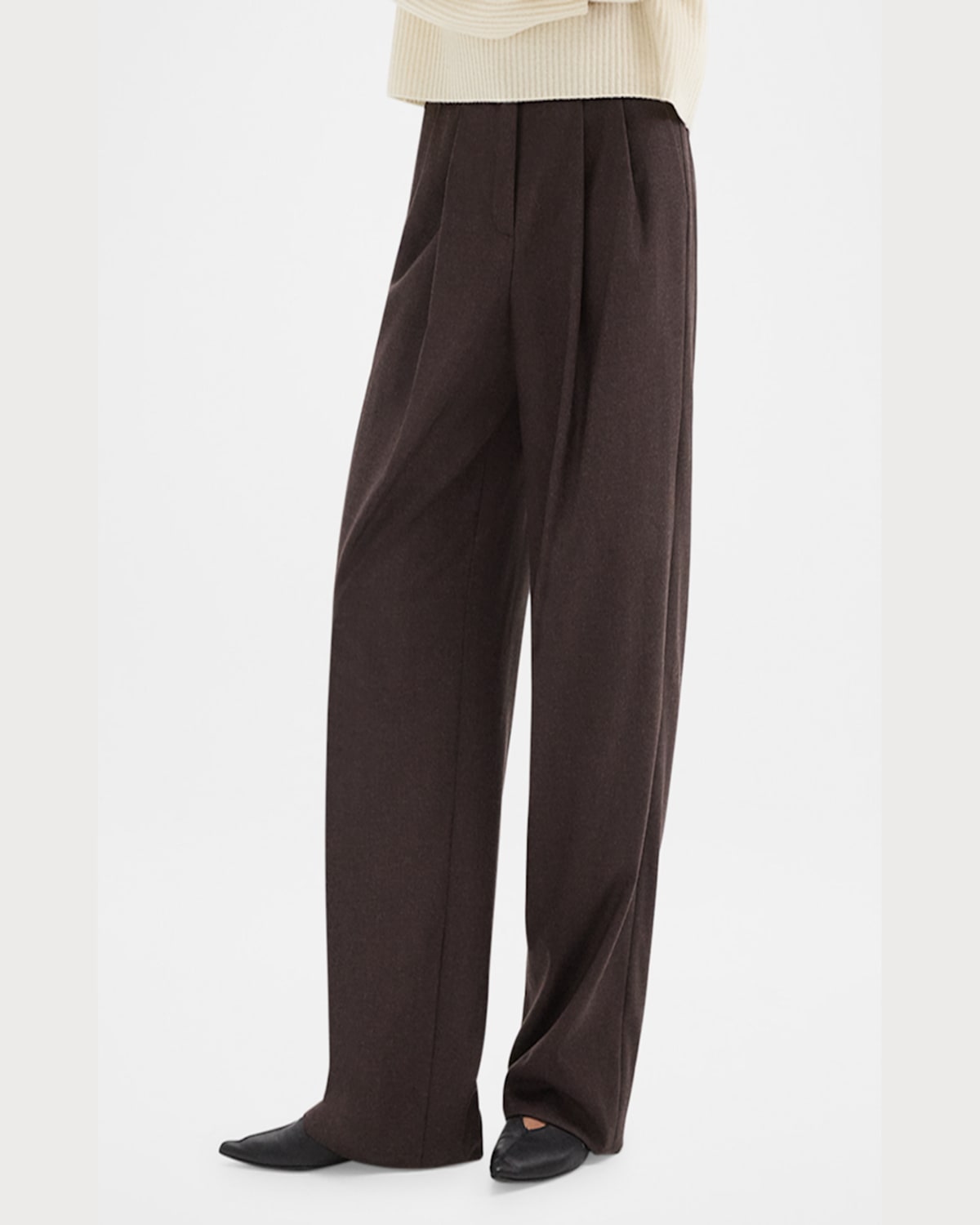 Theory Double Pleat Pant In Sleek Flannel In Hickory Melange