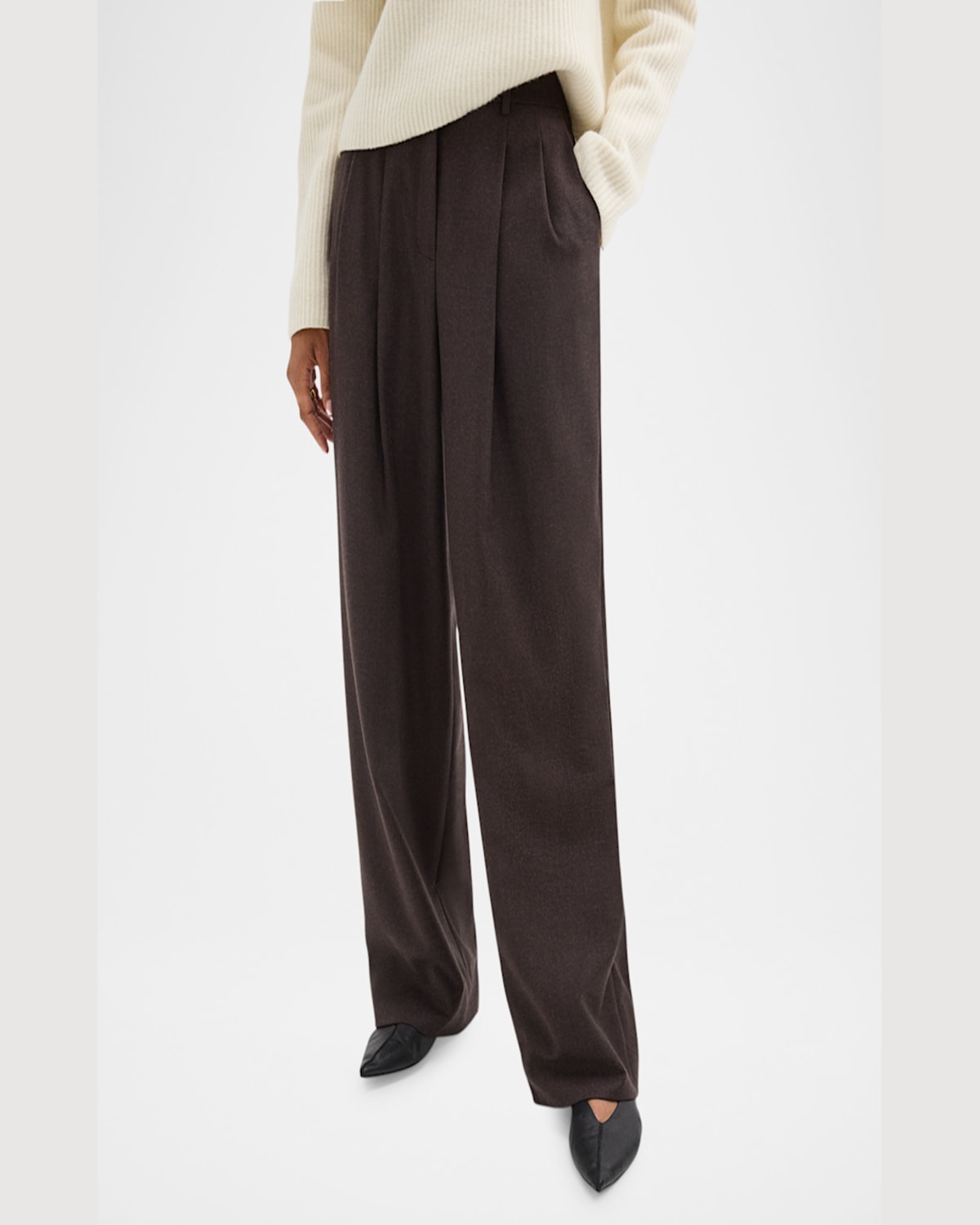 Theory Double Pleat Pant In Sleek Flannel In Hickory Melange