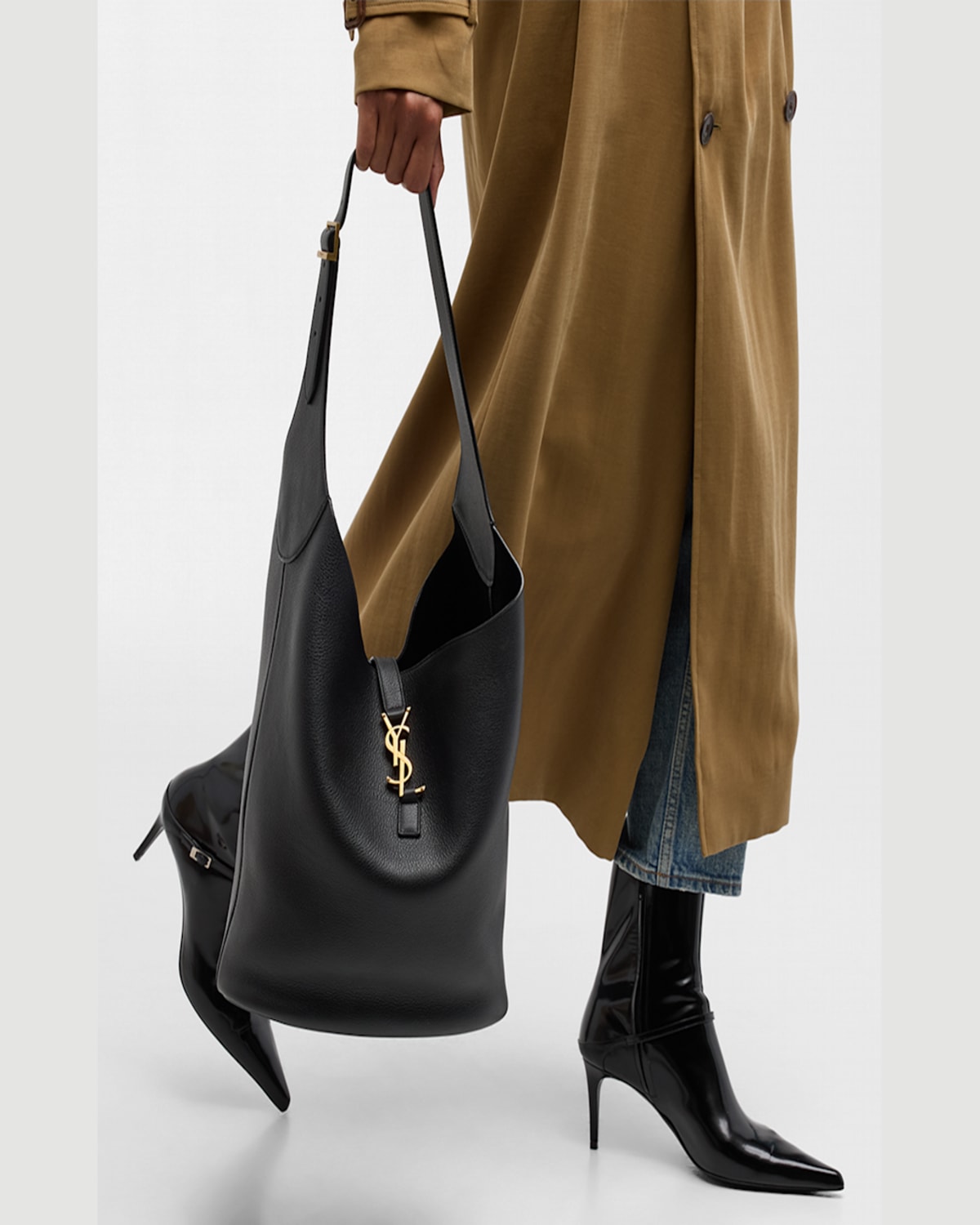 Saint Laurent Le 5 A 7 Ysl Hobo Bag In Lamb Leather In Nero