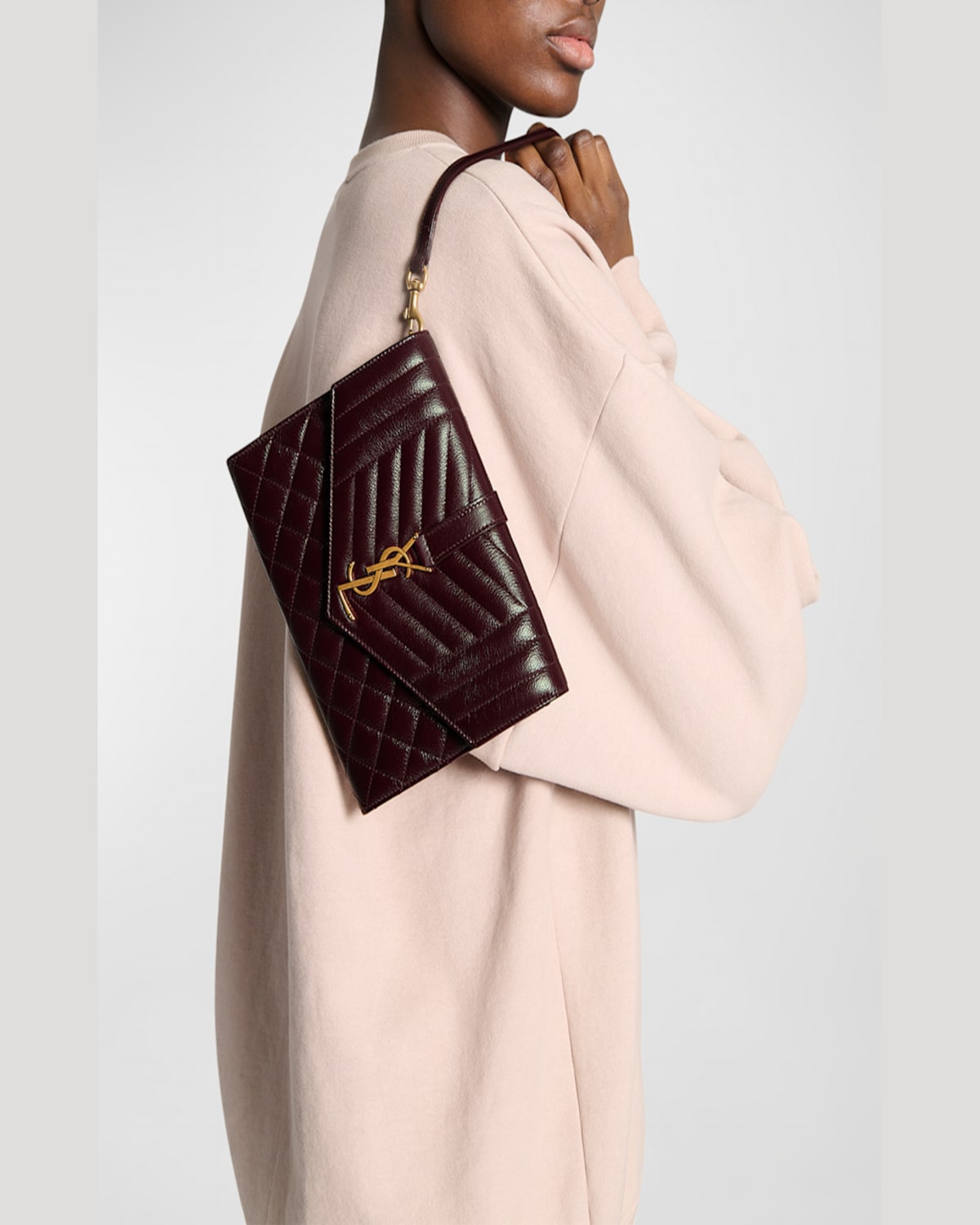 Saint Laurent Ysl Envelope Flap Pouch In Quilted Leather In Wine