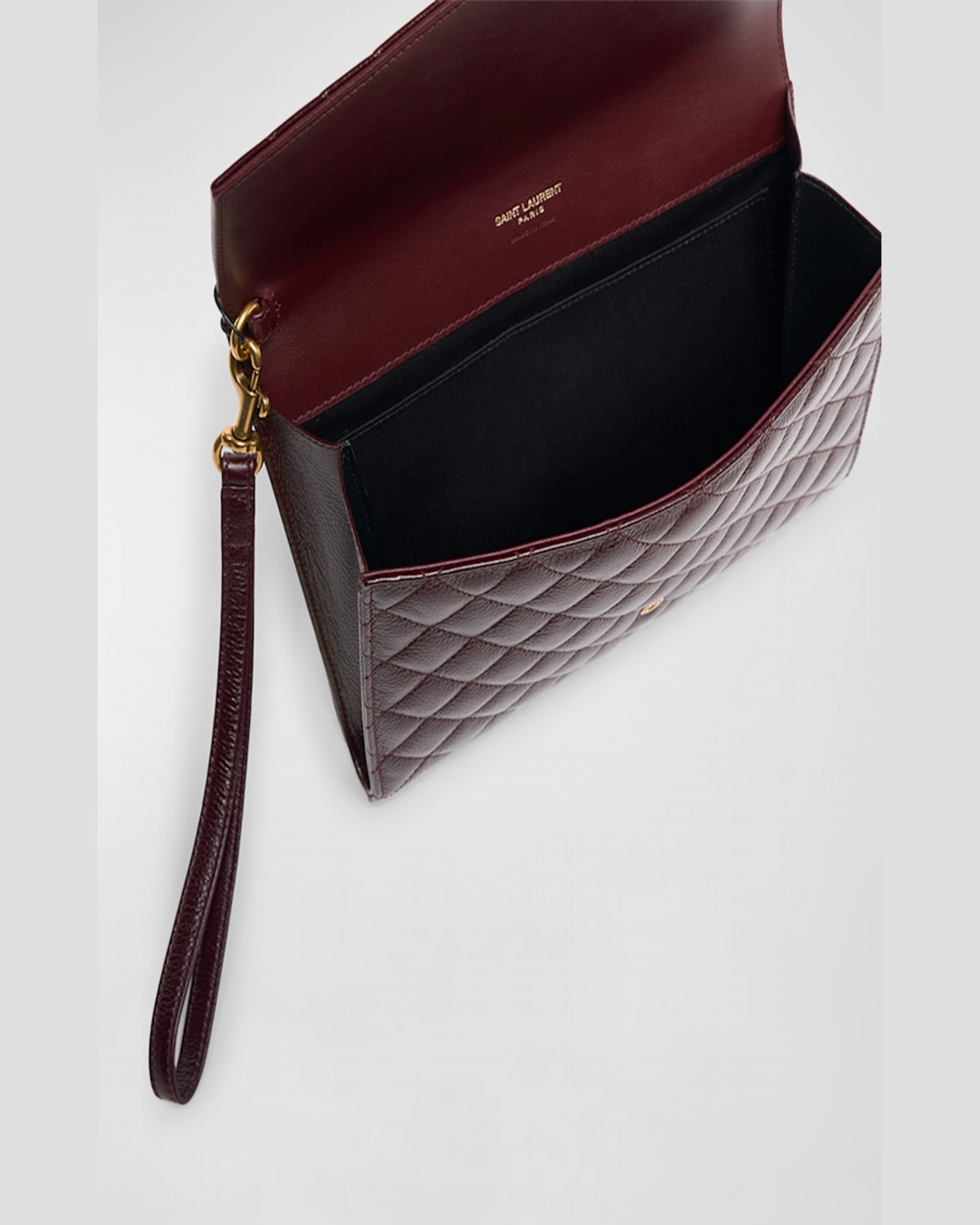 Saint Laurent Ysl Envelope Flap Pouch In Quilted Leather In Wine