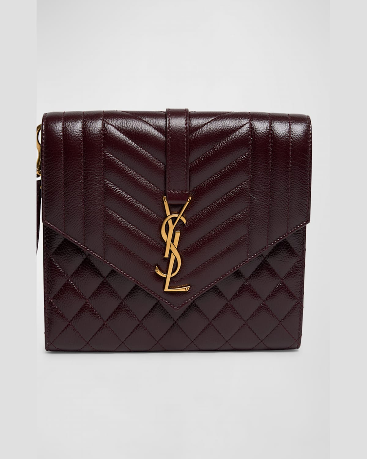 Saint Laurent Ysl Envelope Flap Pouch In Quilted Leather In Wine