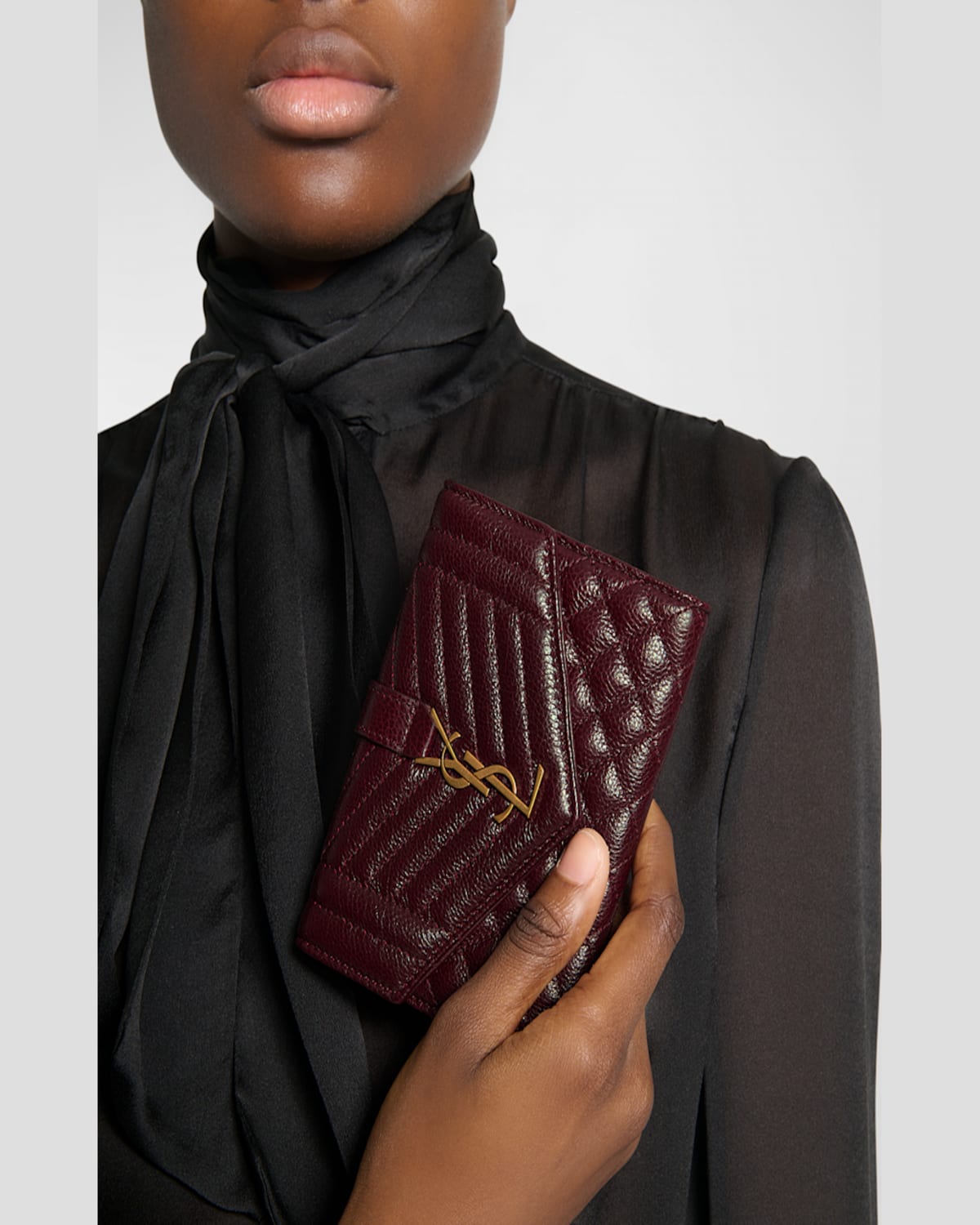 Saint Laurent Small Ysl Envelope Flap Wallet In Quilted Leather In Wine
