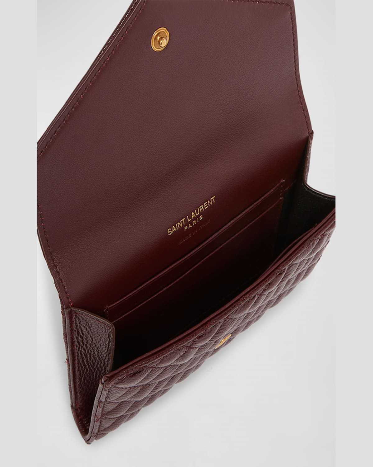 Saint Laurent Small Ysl Envelope Flap Wallet In Quilted Leather In Wine