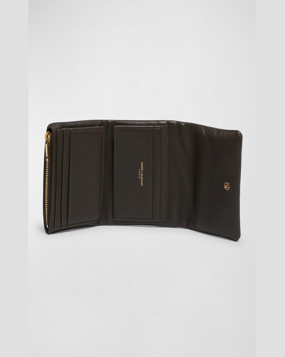 Saint Laurent Ysl Compact Wallet In Plonge Leather In Light Musk