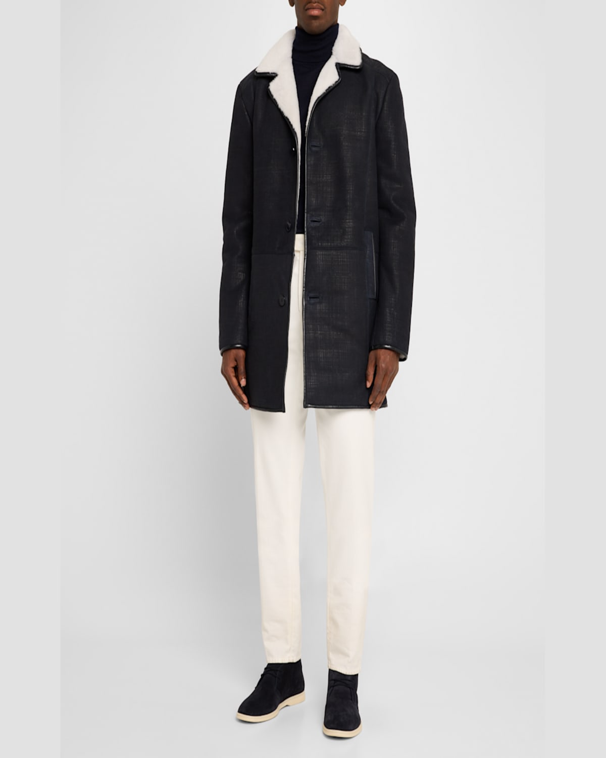 Shop Gorski Men's Merino Shearling Lamb Stroller Coat In Navy Pattern/white