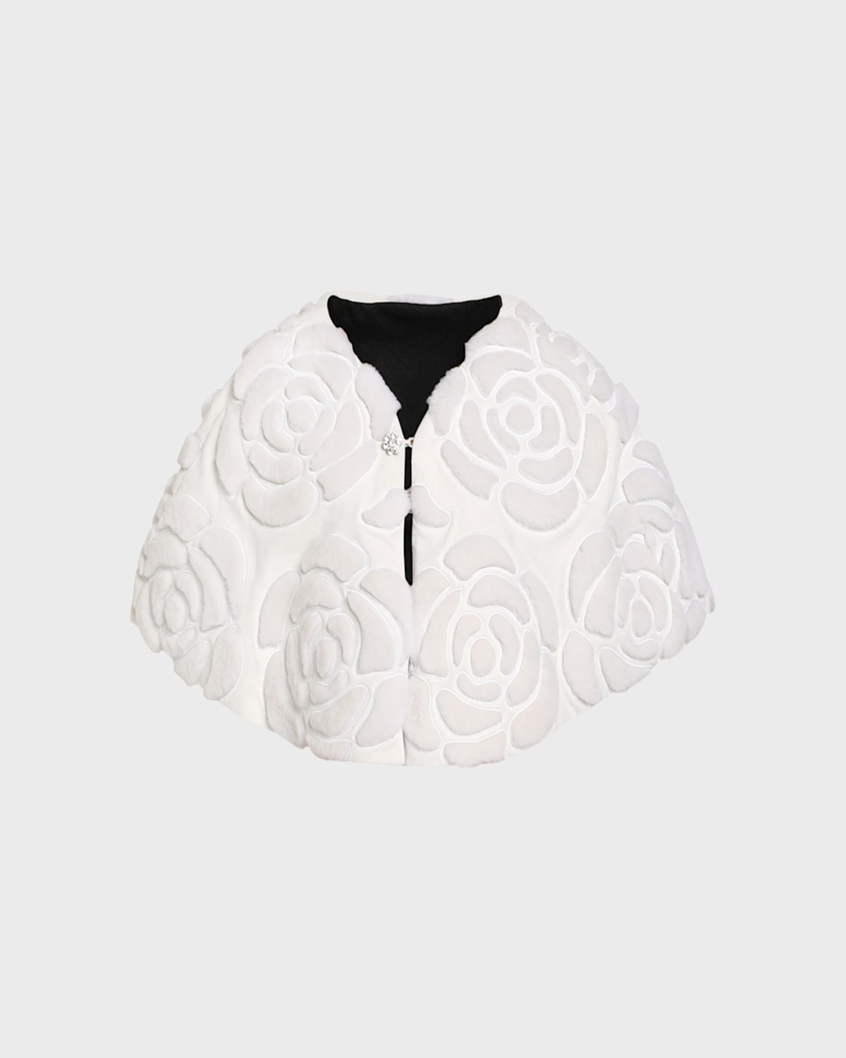 Gorski Select Shearling Lamb Floral Embroidered Suede Reversible Stole In White/black