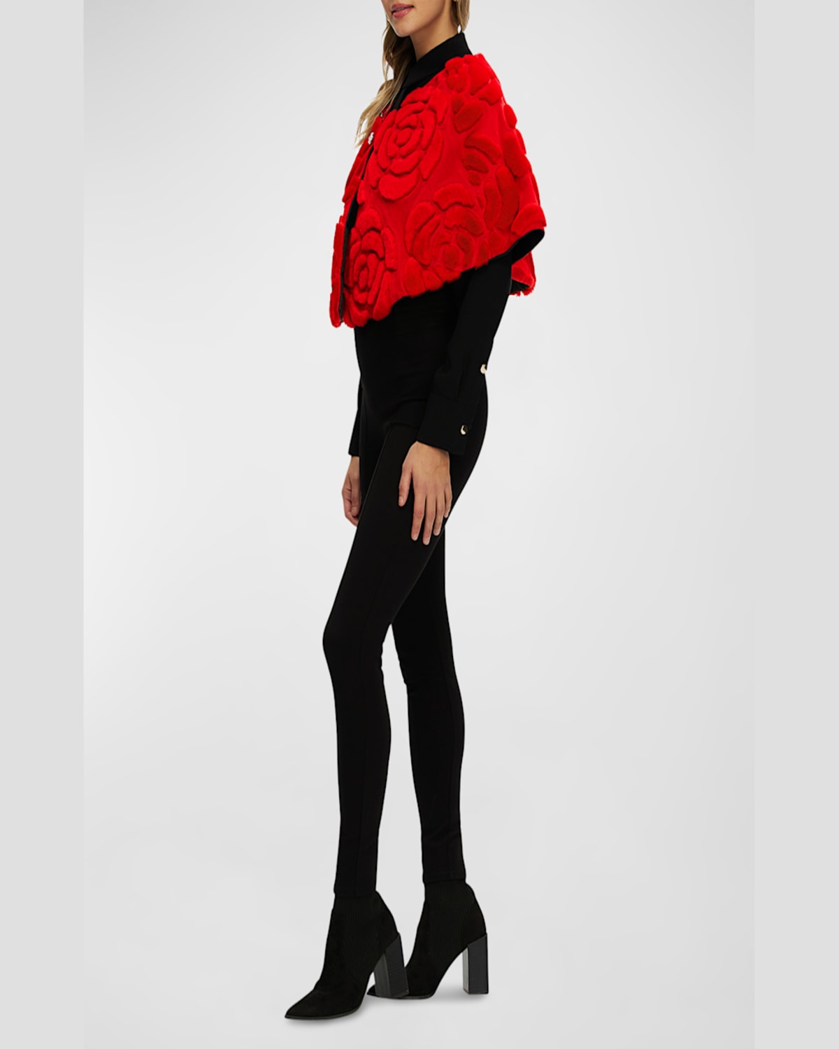 Gorski Select Shearling Lamb Floral Embroidered Suede Reversible Stole In Red/black