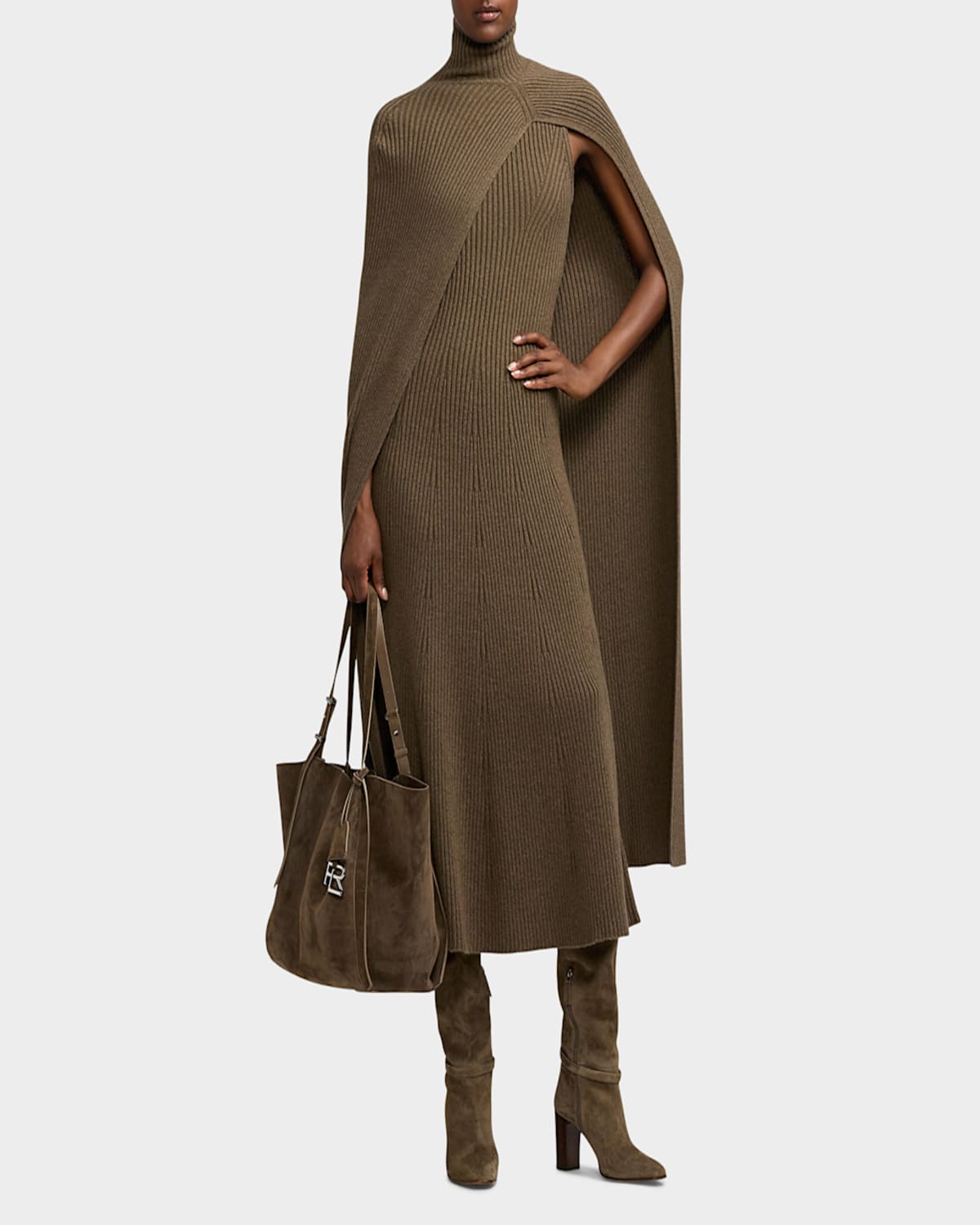 RALPH LAUREN TURTLENECK LOFTY CASHMERE RIB CAPE 