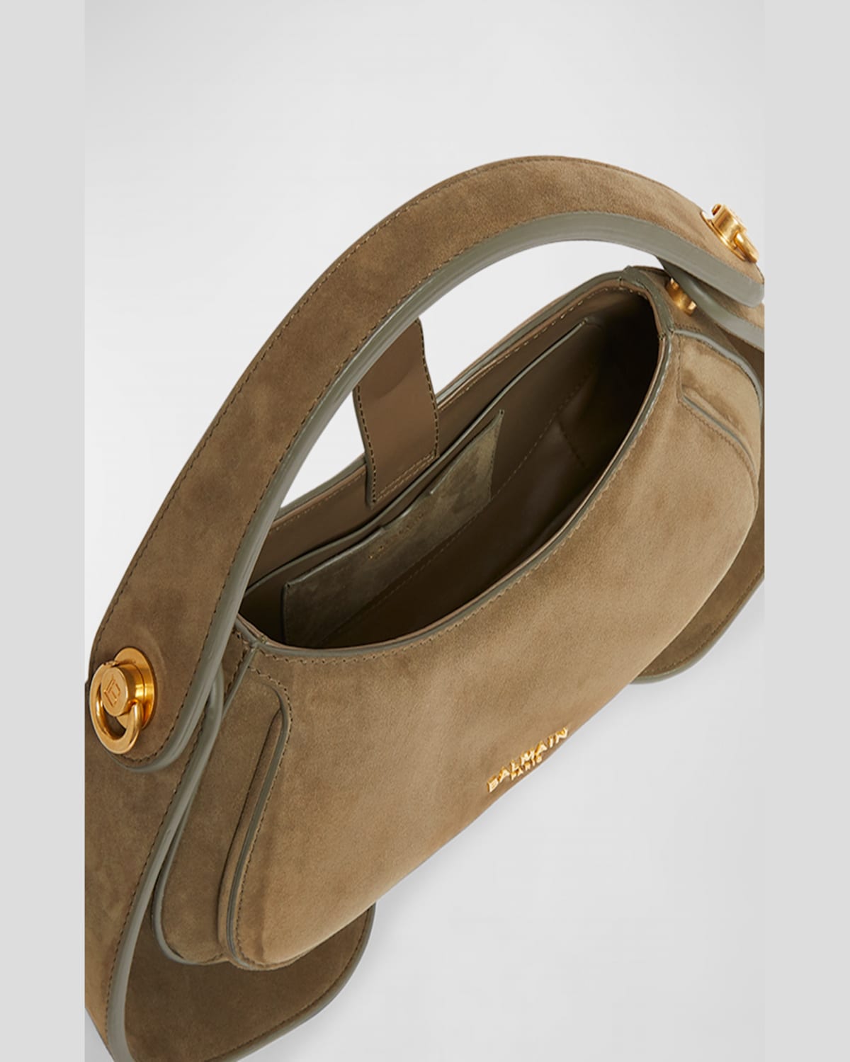Balmain Jolie Madame Medium Top-handle Bag In Suede In Kaki