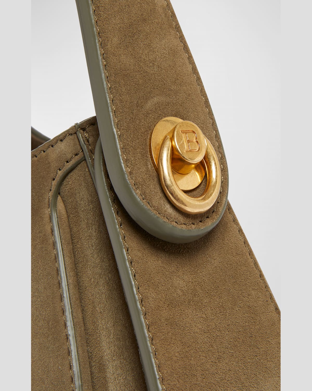 Balmain Jolie Madame Medium Top-handle Bag In Suede In Kaki