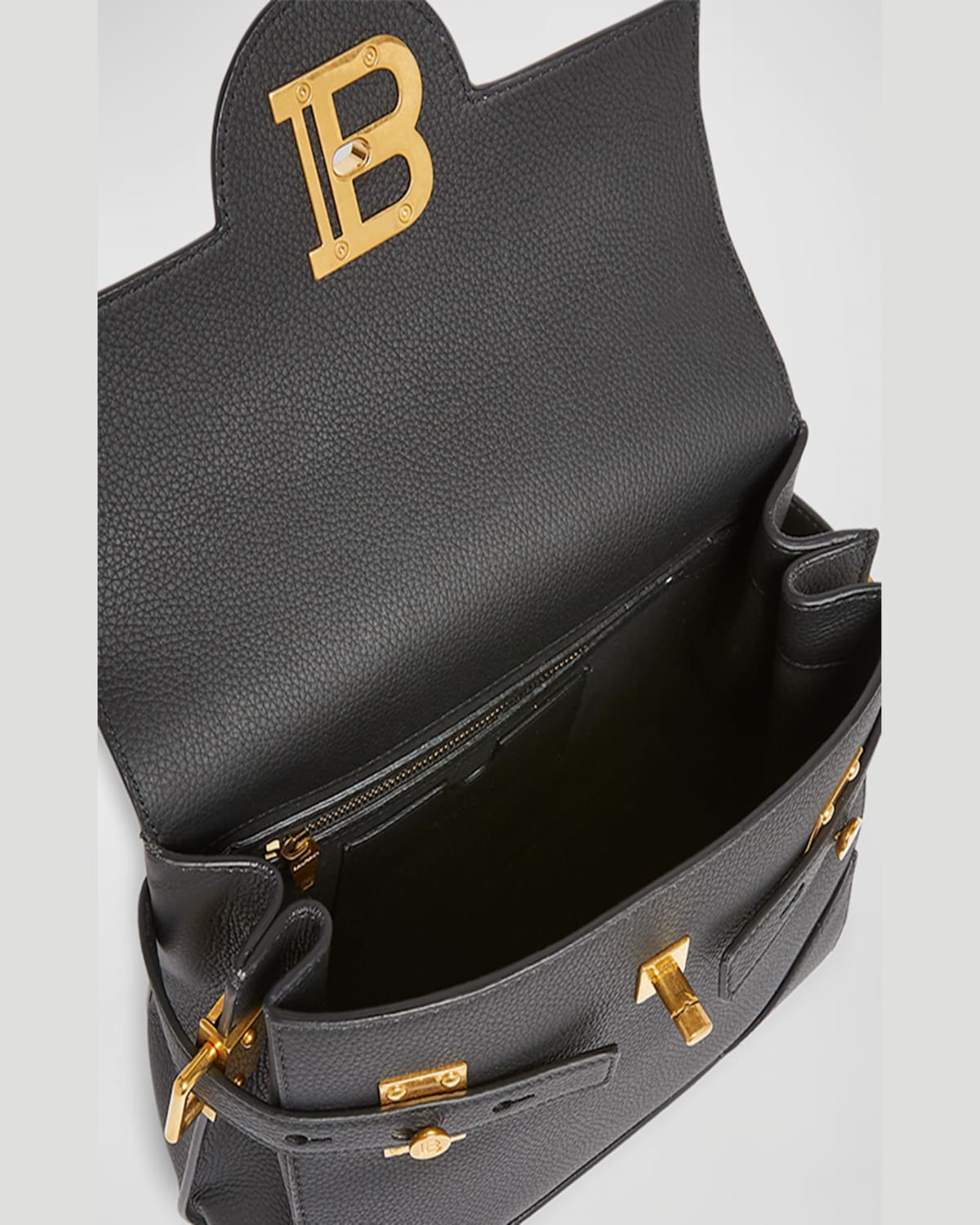 Balmain Bbuzz 23 Top-handle Bag In Grained Leather In Noir
