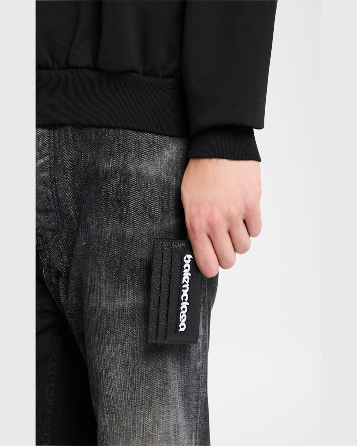 Balenciaga Men's Grained Calfskin Cash Card Holder In 1000 Black