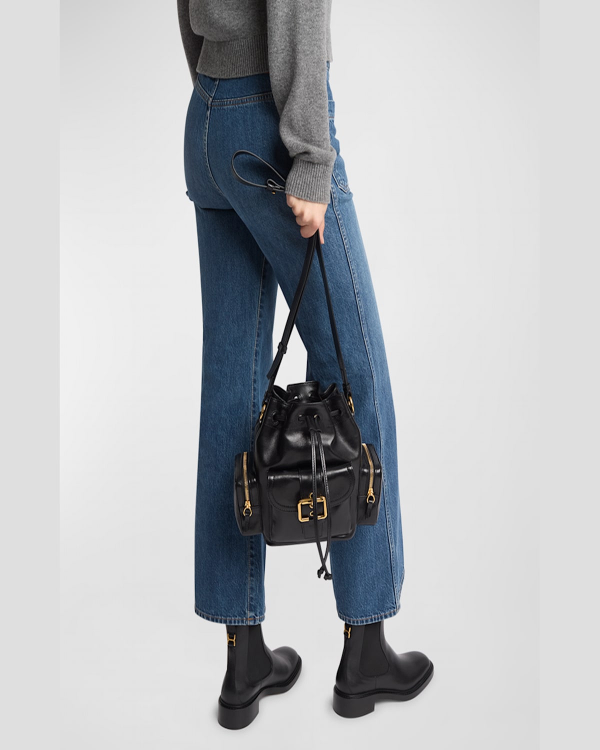 Chloé Camera Bucket Crossbody Bag In Shiny Calfskin In Black