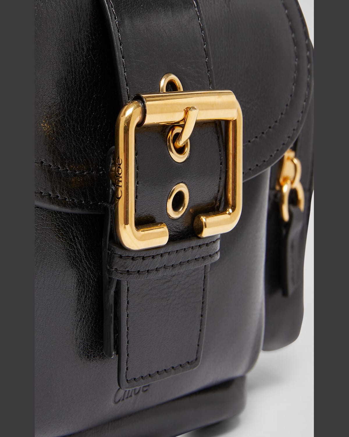 Chloé Camera Bucket Crossbody Bag In Shiny Calfskin In Black