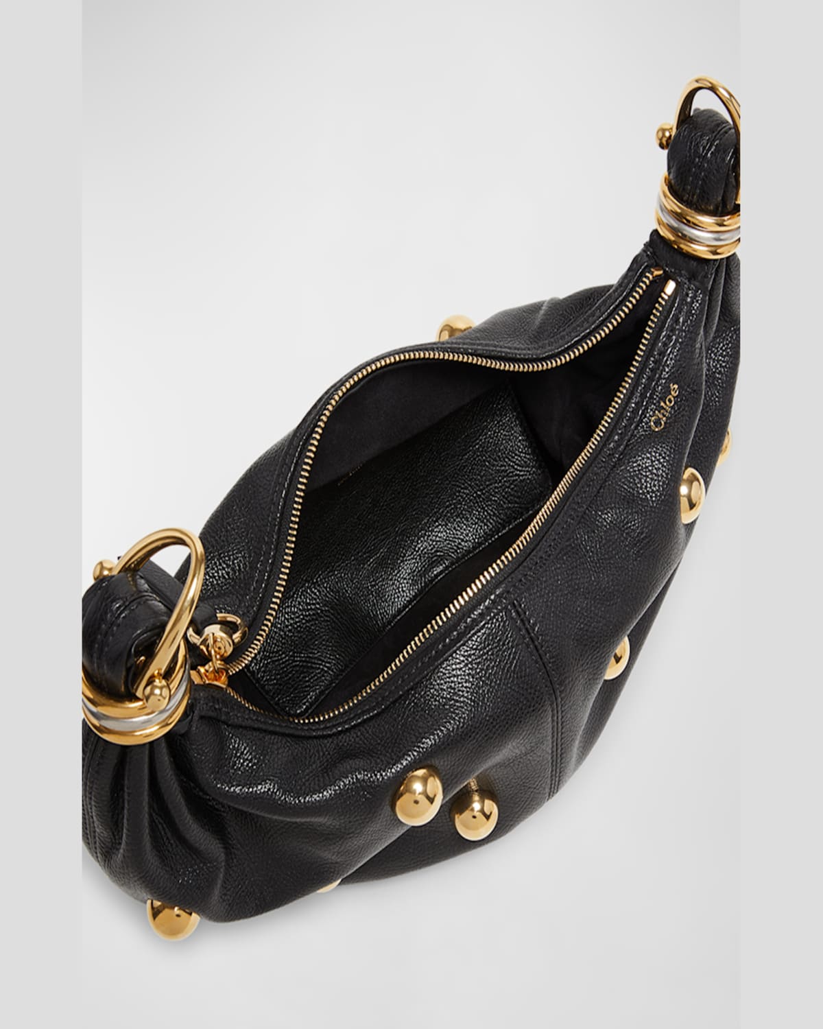 Chloé Bracelet Mini Studded Shoulder Bag In Grained Calfskin In Black