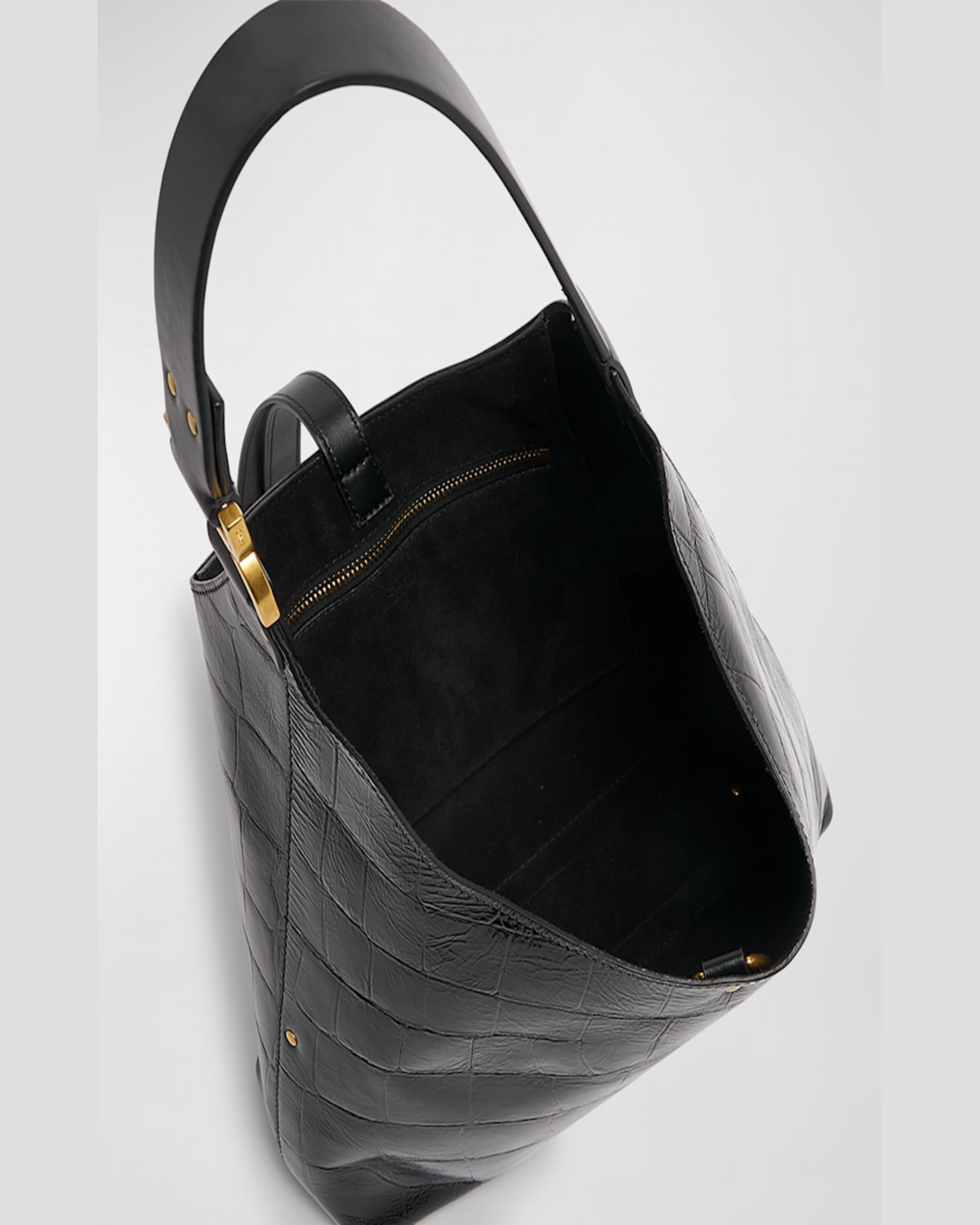 Chloé Marcie Small Hobo Bag In Croc-embossed Leather In Black
