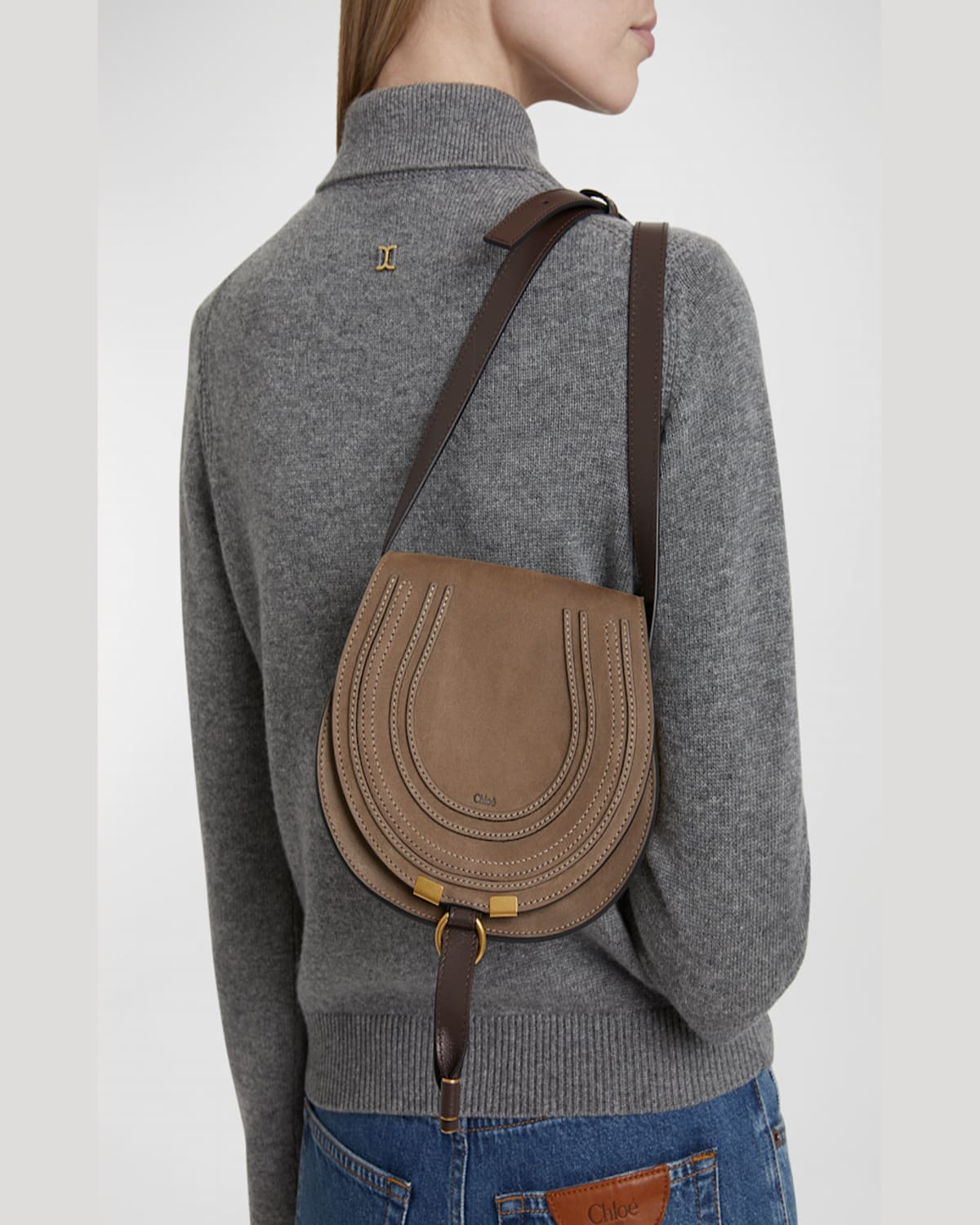 Chloé Marcie Small Crossbody Bag In Nubuck Calfskin In Flannel Grey